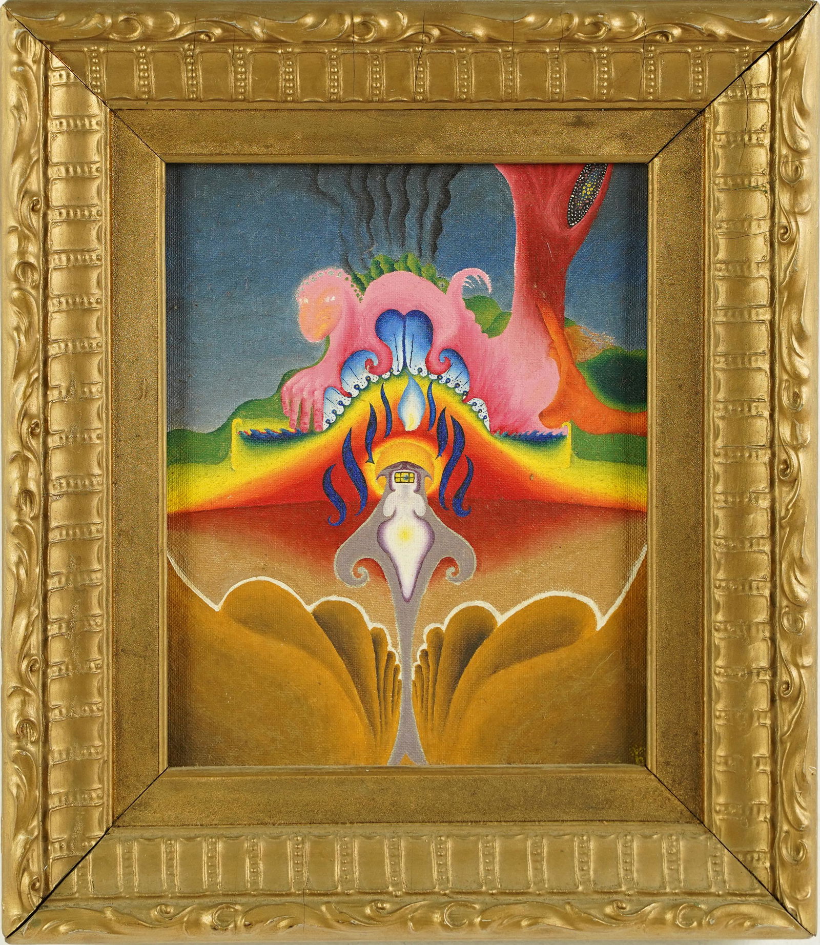 Antique American Psychedelic Surreal Landscape Signed Original Oil Painting Mid Century Modern (1 of 5)