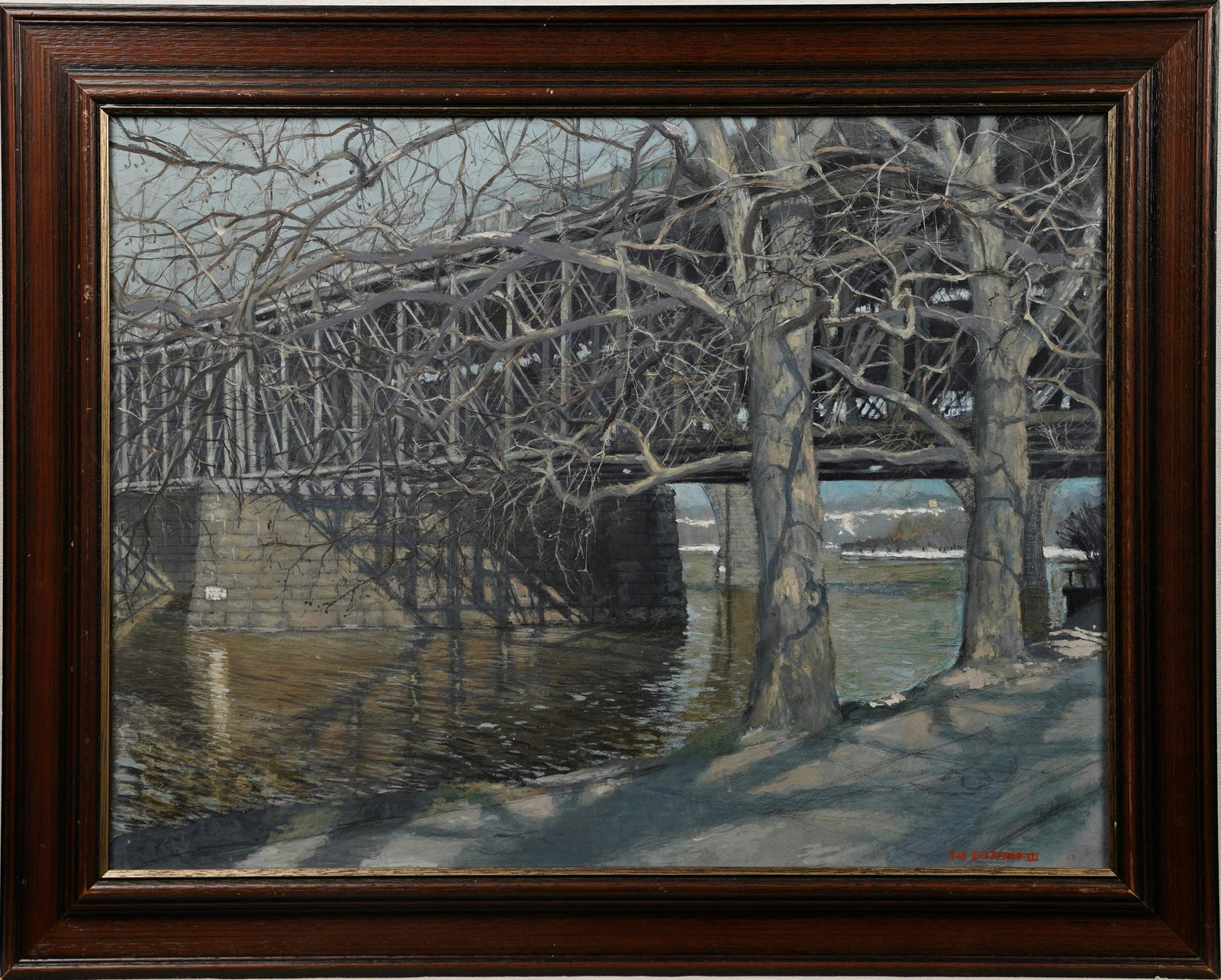 Amazing Large Original Bucks County Winter Bridge Modernist Architectural Landscape Painting (1 of 9)