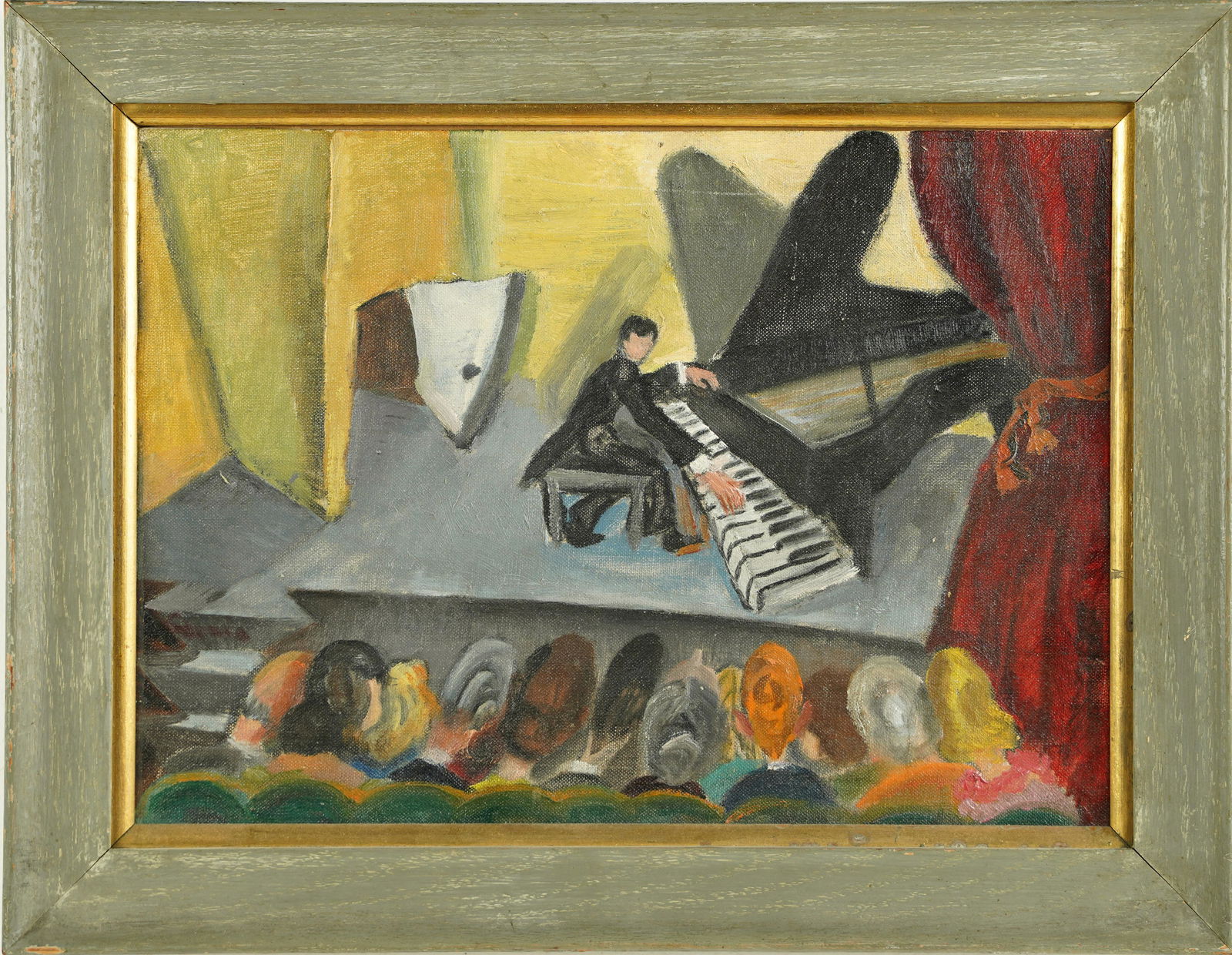 Antique American Modernist WPA School Piano Concert Original Modernist Oil Painting (1 of 4)