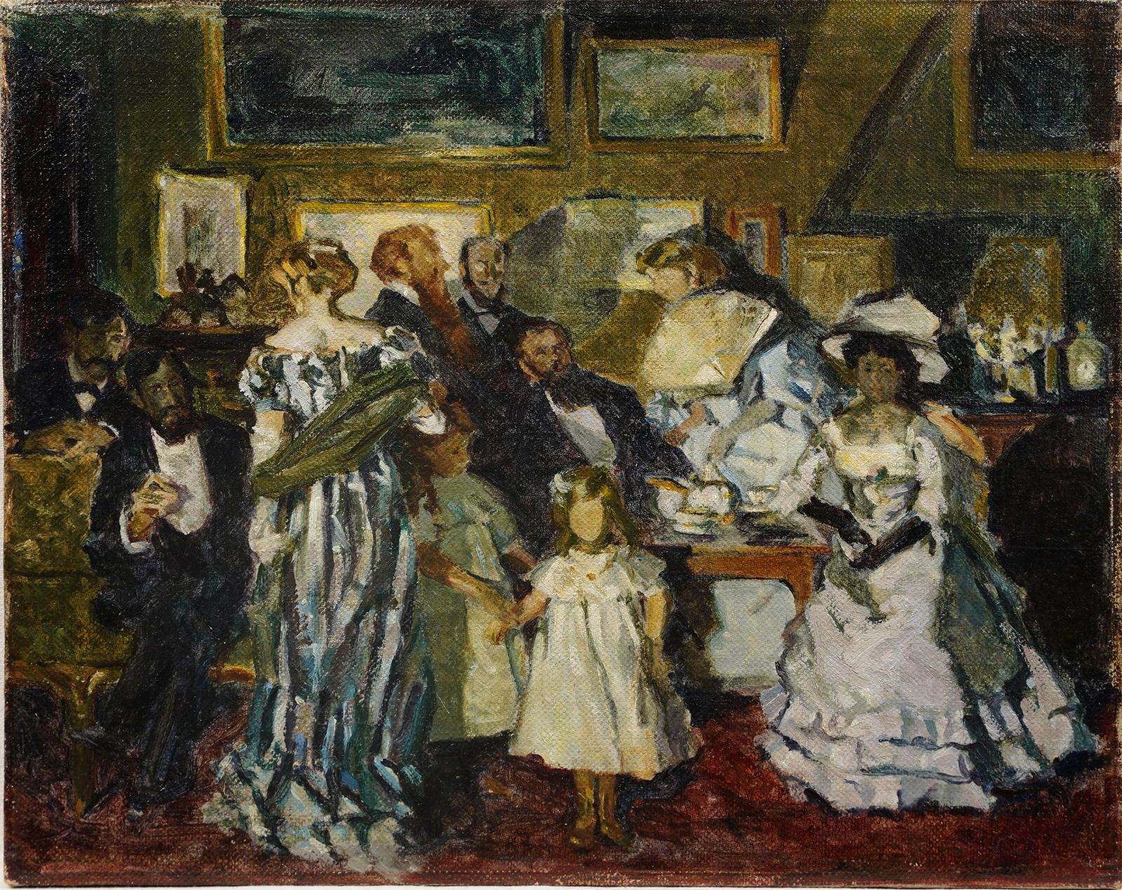 Masterful French Impressionist Interior Family Portrait Salon Original Detailed Oil Painting (1 of 4)