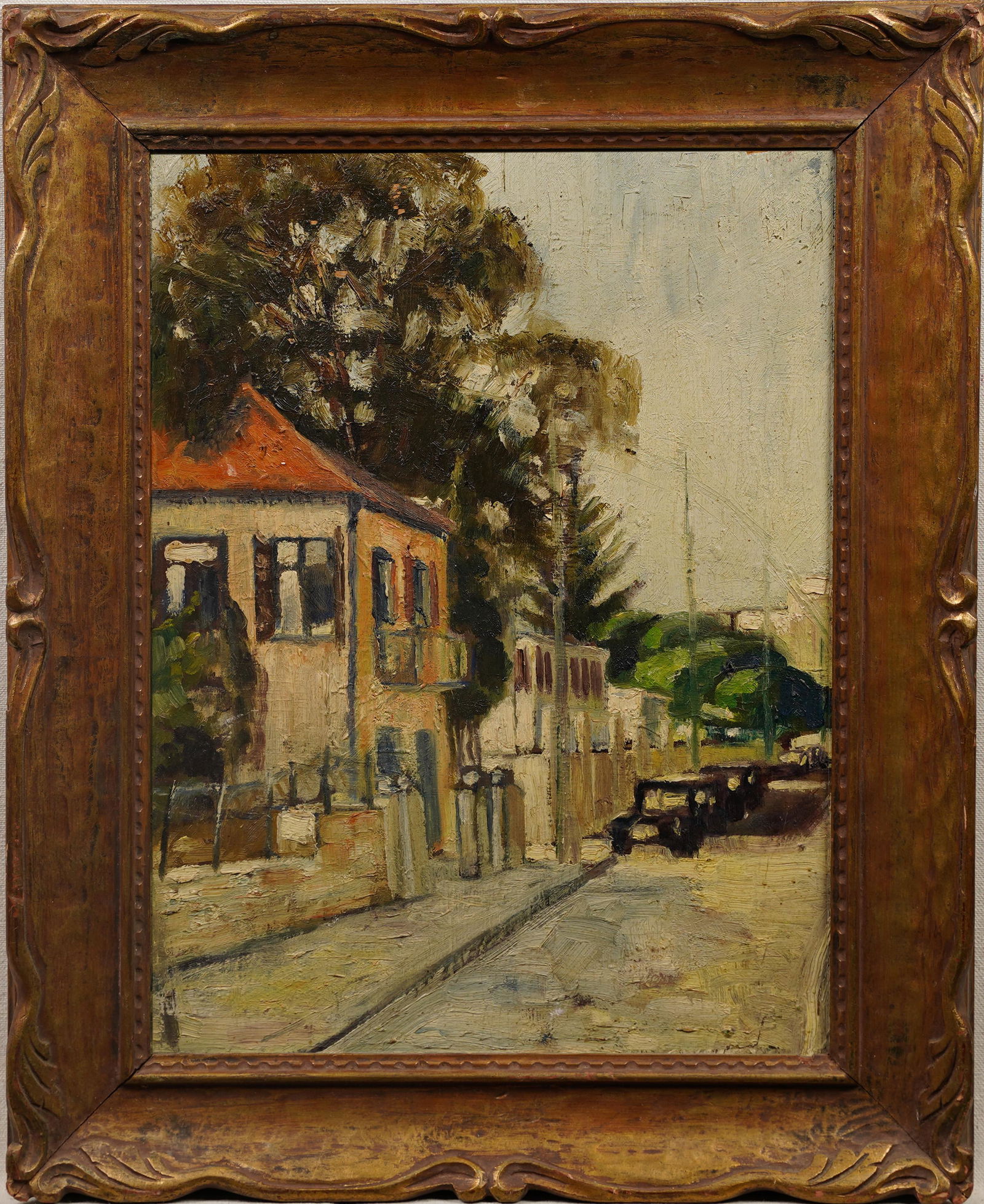 Antique American Impressionist Ashcan School Classic Car Street Scene St Augustine Florida Painting (1 of 5)