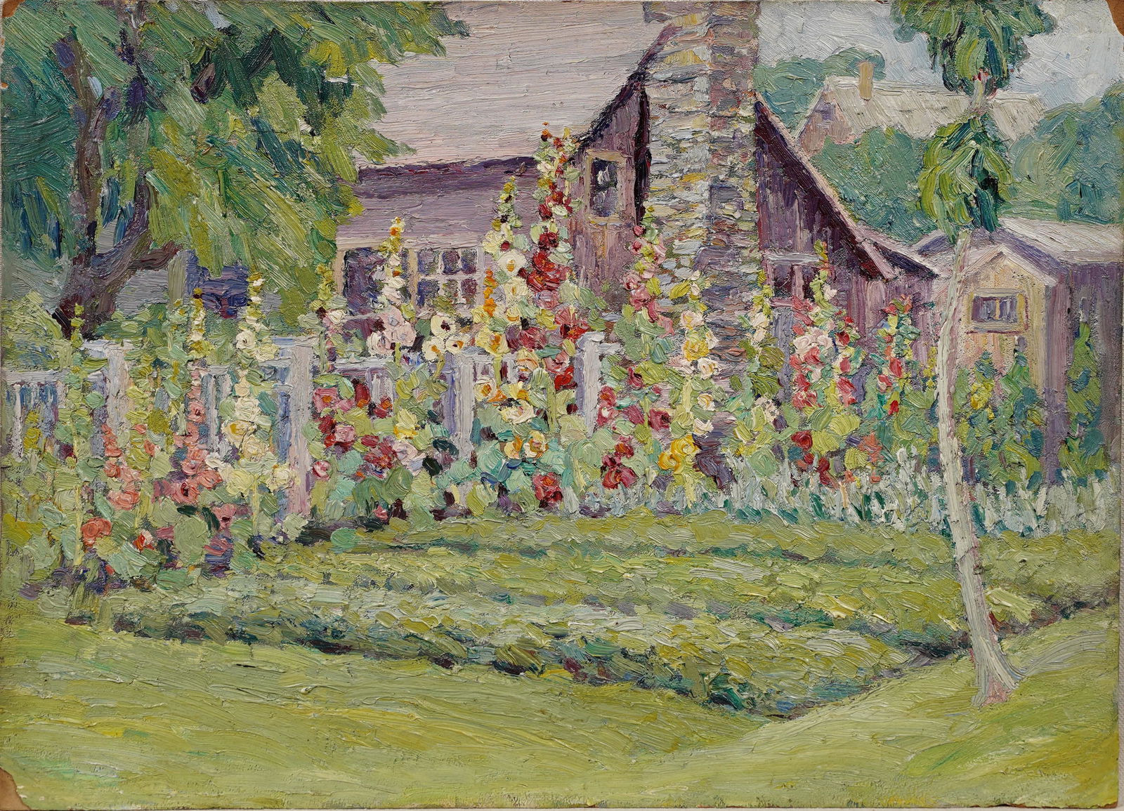 Antique American Impressionist Flower Garden Landscape Oil Painting (1 of 4)