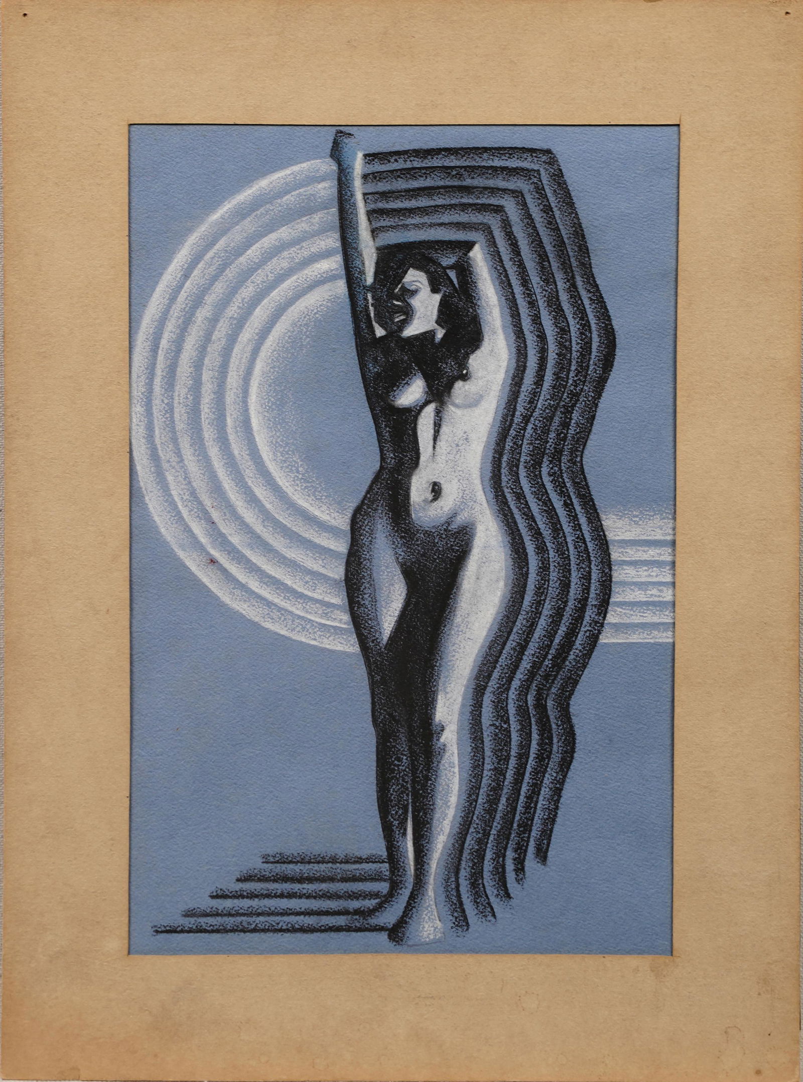 Art Deco Antique American Nude Portrait Original Painting: Watercolor and gouache on paper. Image 10L x 13H. 14 x 18 overall