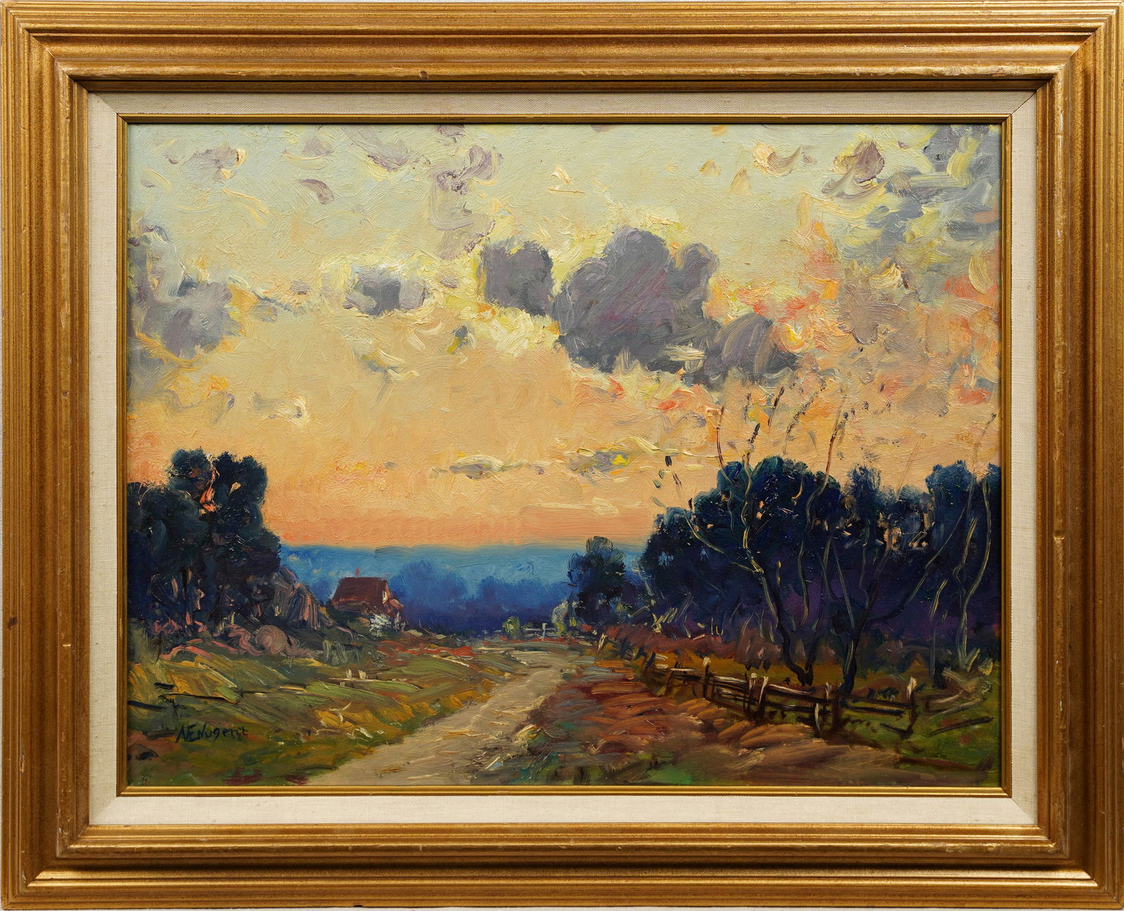 Signed American Impressionist Sunset Landscape Framed Oil Painting (1 of 6)