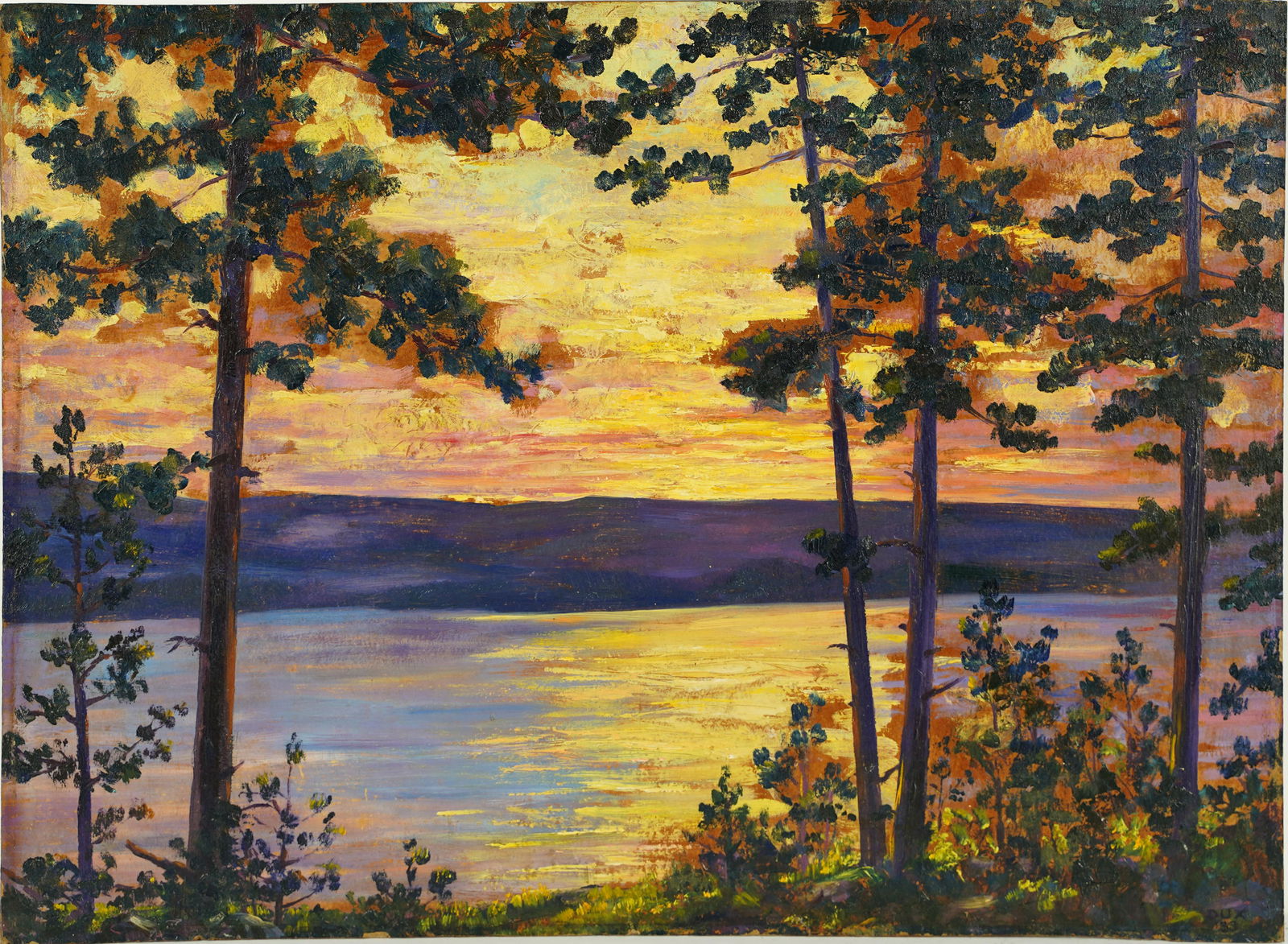 Signed Glowing Luminous Hudson River School Sunset Landscape Original Oil Painting (1 of 6)