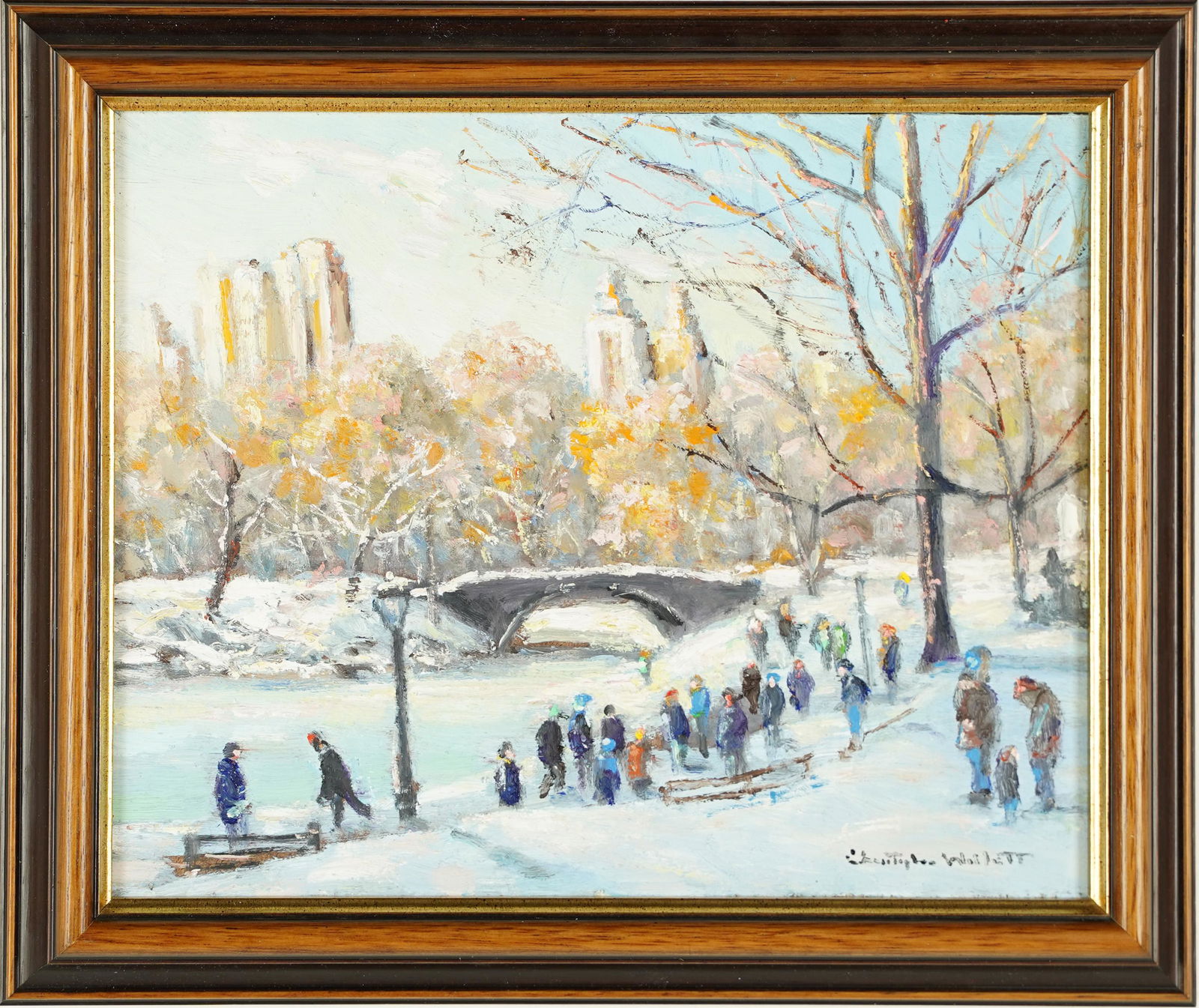 Christopher Willet Signed Central Park Winter Impressionist New York City Oil Painting (1 of 6)