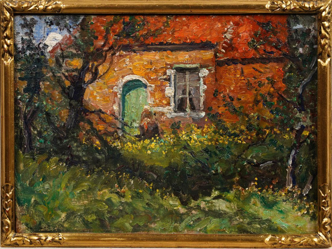 Antique American School Thick Impasto Impressionist Framed Garden Landscape Oil Painting (1 of 5)