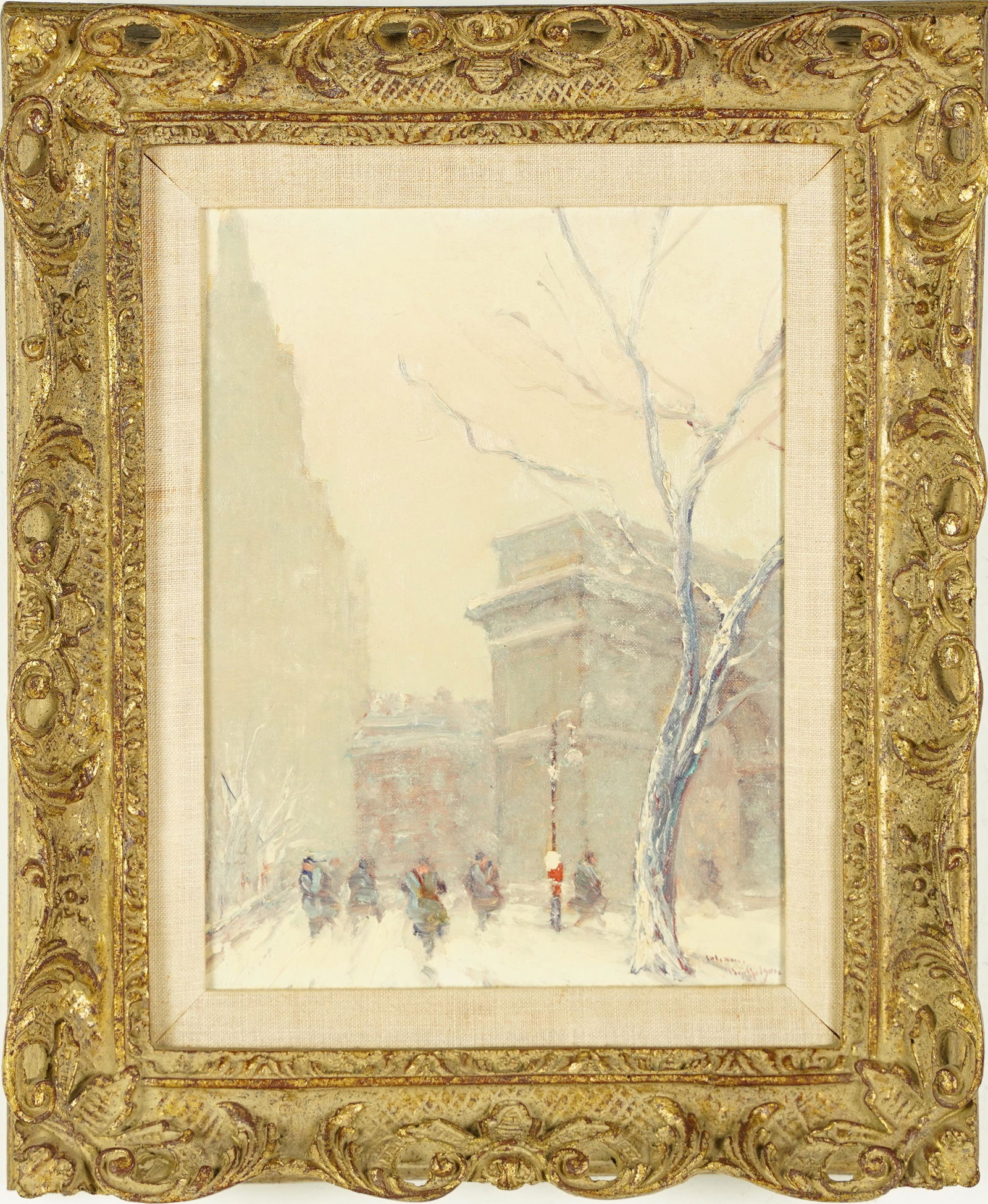 Johann Berthelsen Signed Washington Square Park Winter Cityscape Original Framed Oil Painting (1 of 6)