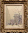 Johann Berthelsen Signed Washington Square Park Winter Cityscape Original Framed Oil Painting