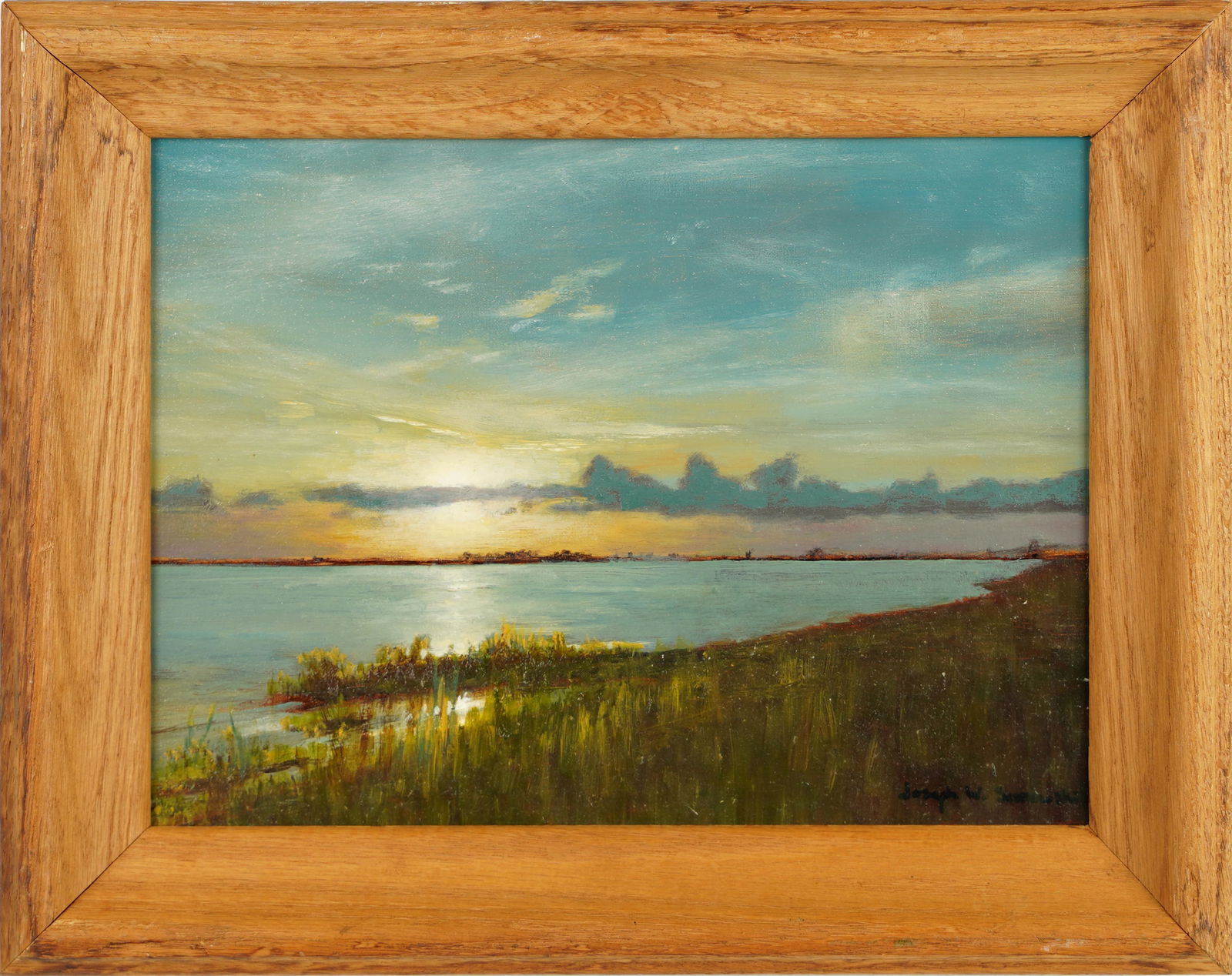 Charleston South Carolina Blazing Marsh Sunset Landscape Framed Signed Oil Painting (1 of 6)