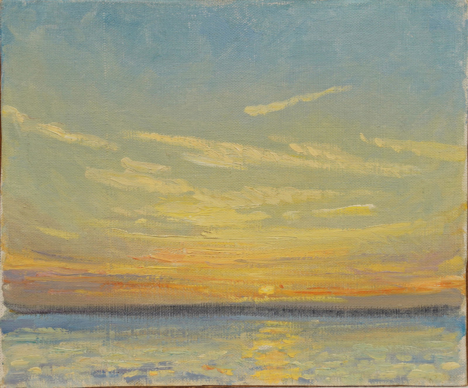 Antique American Impressionist Sunset Seascape Original Oil Painting (1 of 5)