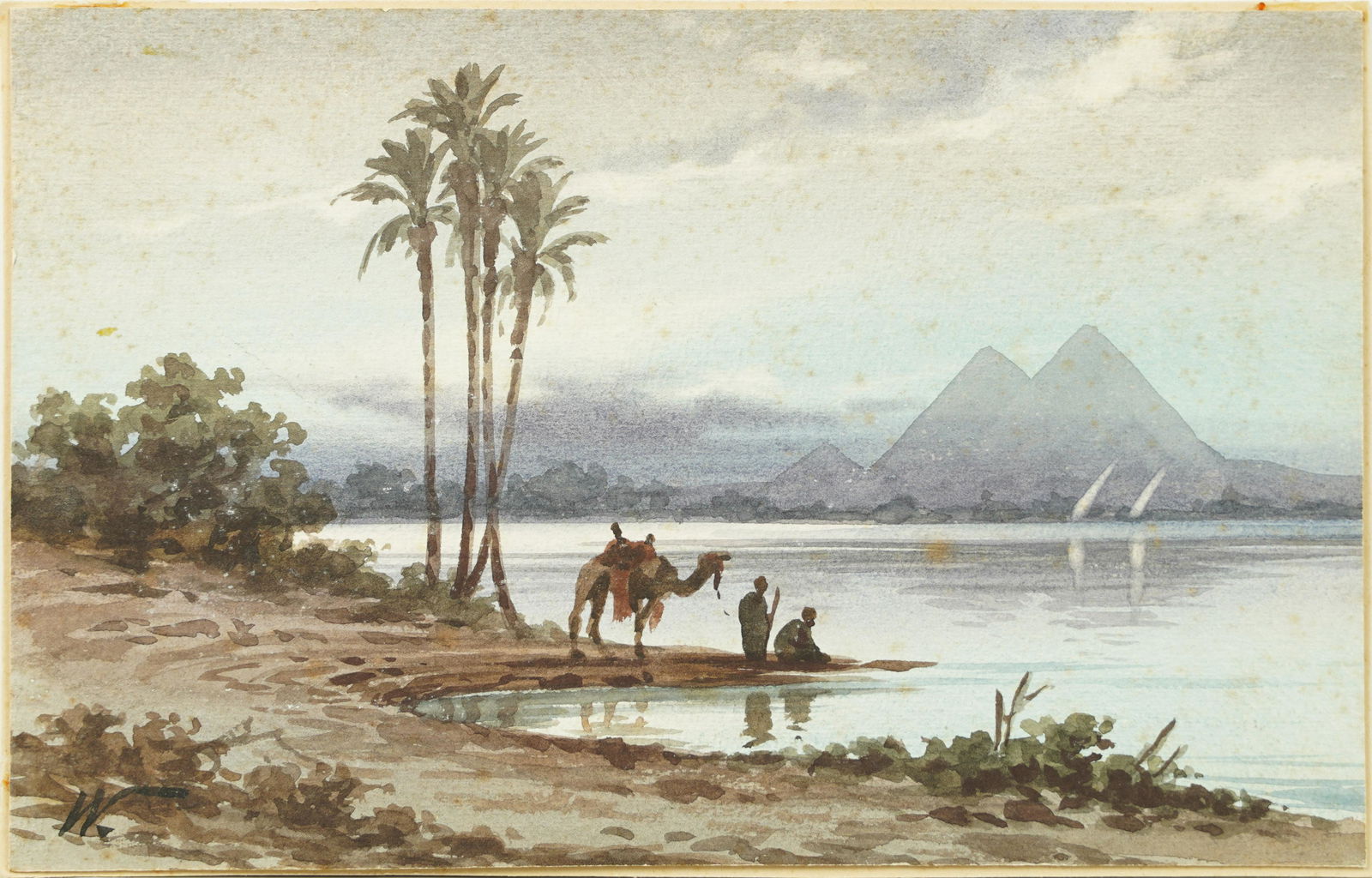 Edwin Lord Weeks Signed Monogram Egyptian Pyramid Landscape Watercolor Painting (1 of 5)
