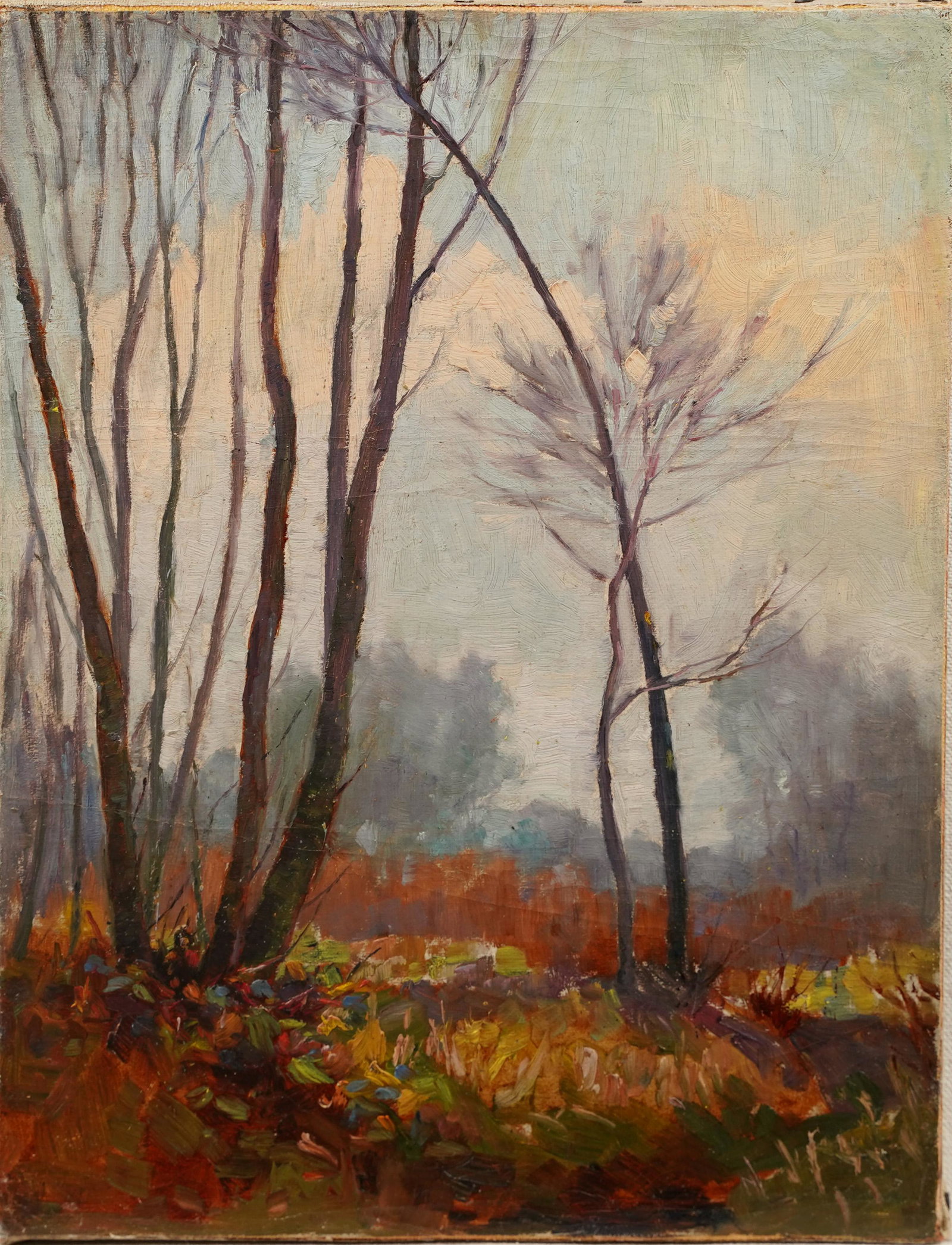 Antique American Impressionist Landscape 19th Century Oil Painting: Oil on board. Image size, 9.5L by 13H.