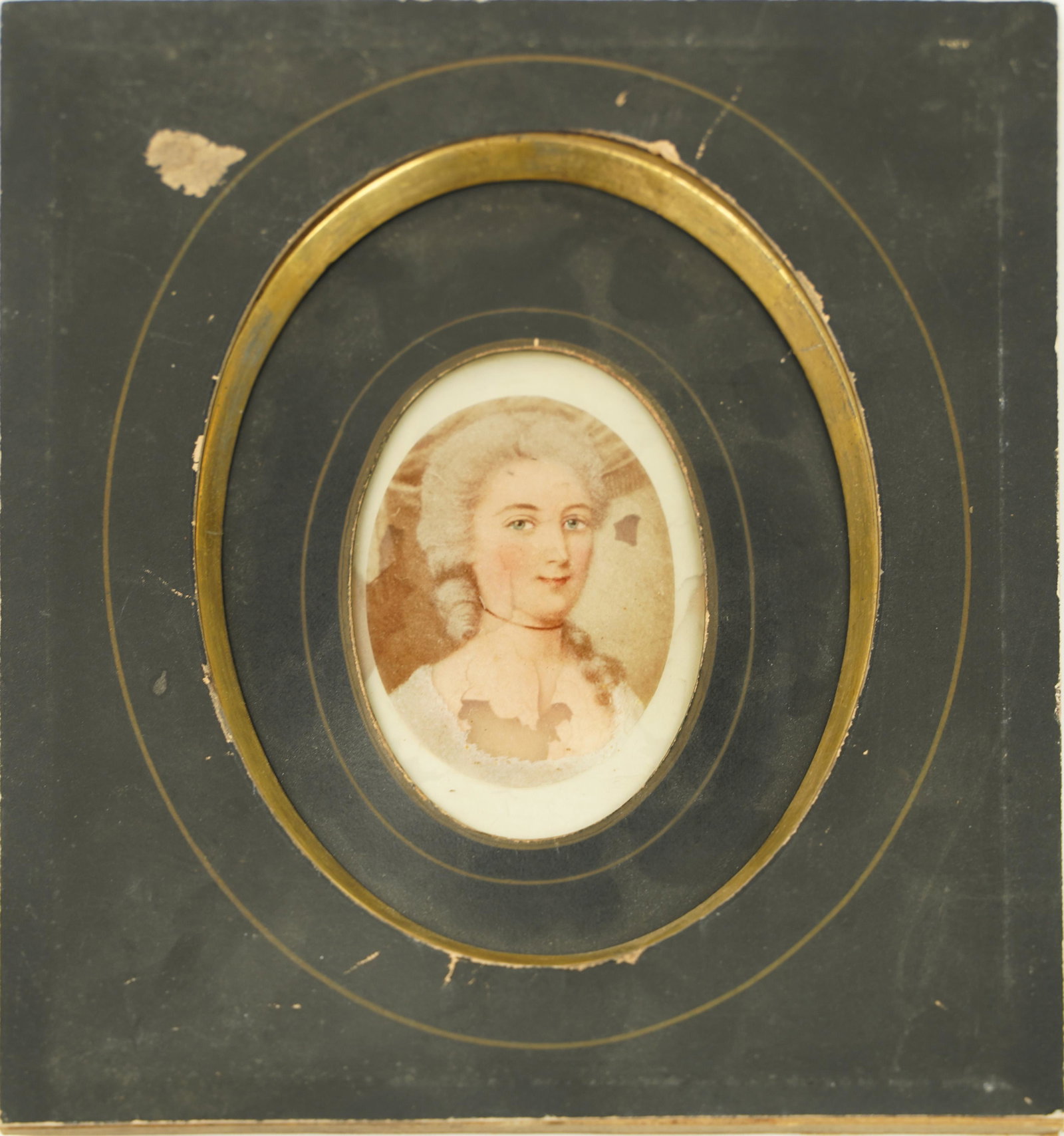 Antique American School 19th Century Miniature Woman Portrait Oil Painting: Oil on board. Framed. Image size, 4 x 2 1/2