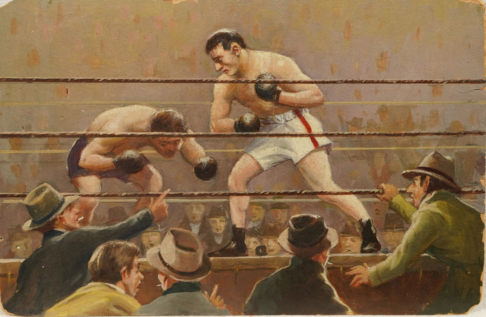 Antique American School WPA Sporting Art Boxer Portrait Rare Original Oil Painting (1 of 5)