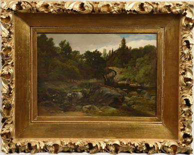 William Hart Hudson River School 1850 Landscape "Near Hermitage" Original Framed Oil Painting: Oil on canvas. Provenance from the Alexandre Gallery. Framed. Signed. Image size, 15L x 11H.