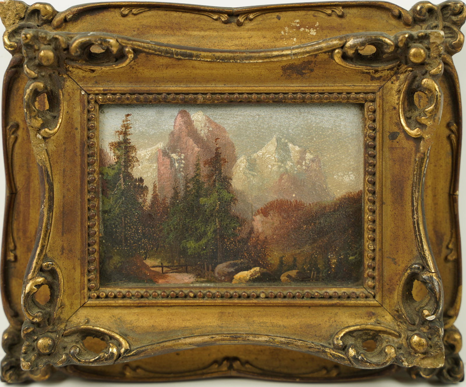 Antique Western California Snow Covered Mountain Miniature Hudson River School Landscape Painting (1 of 4)