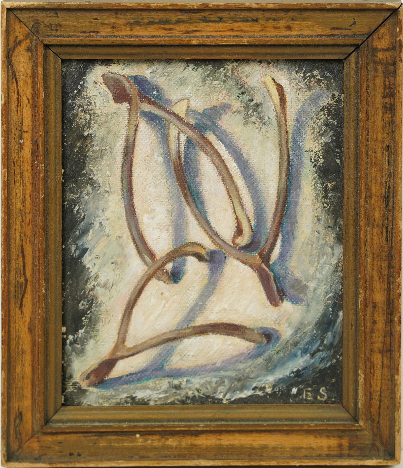 Antique American School Trompe L'Oeil Wishbone Still Life Original Oil Painting (1 of 5)