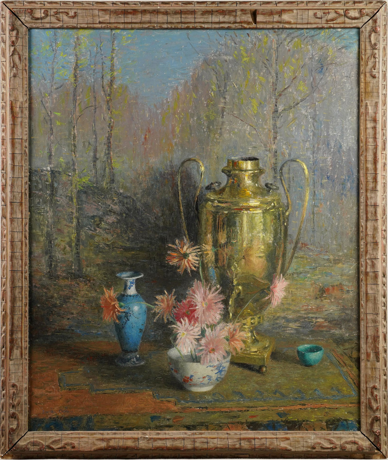 Dorothy Ochtman Signed Large Impressionist Flower Still Life Newcomb Macklin Frame Oil Painting (1 of 8)