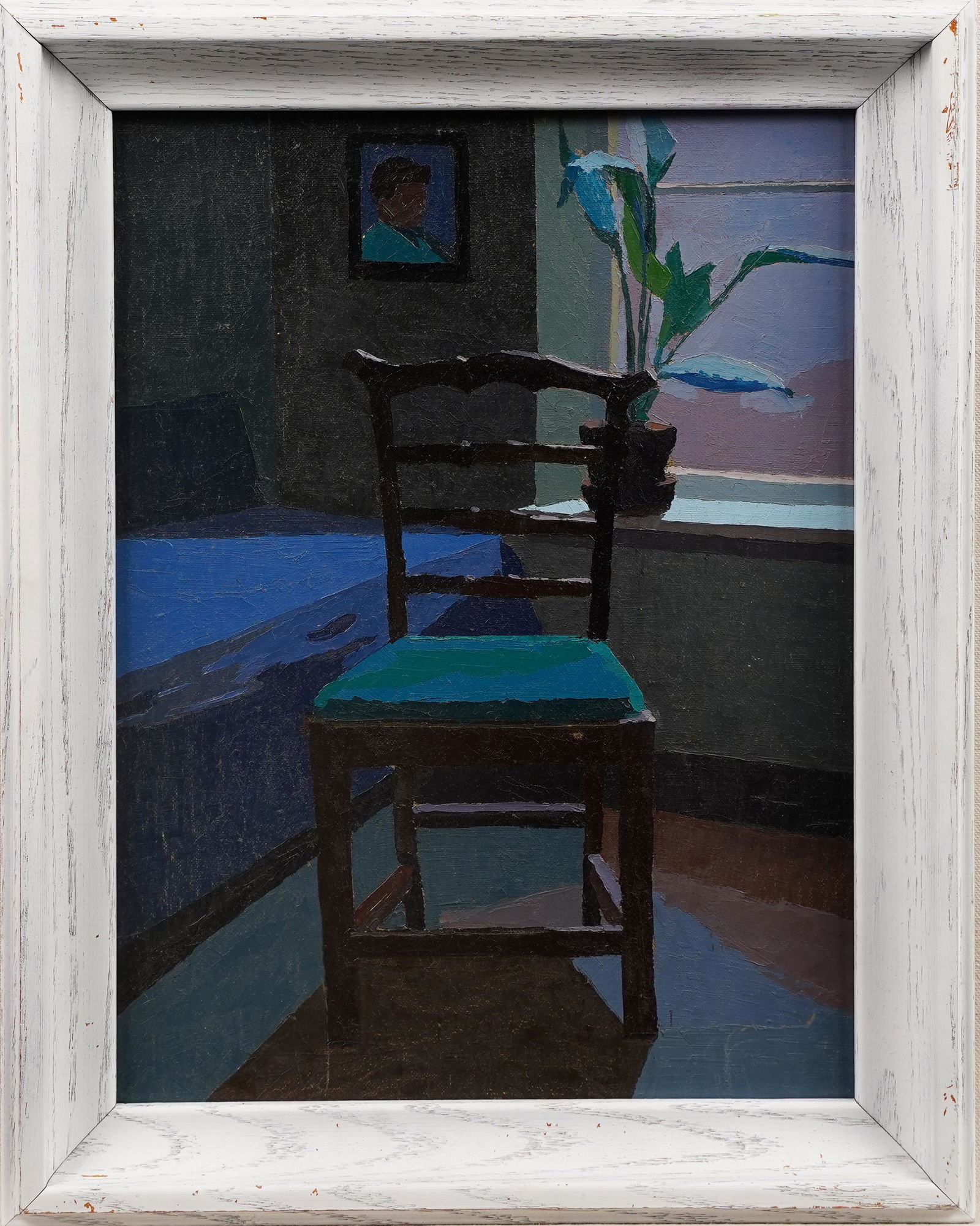 Vintage American School Mid Century Modern Framed Interior Scene Oil Painting Nocturnal (1 of 5)