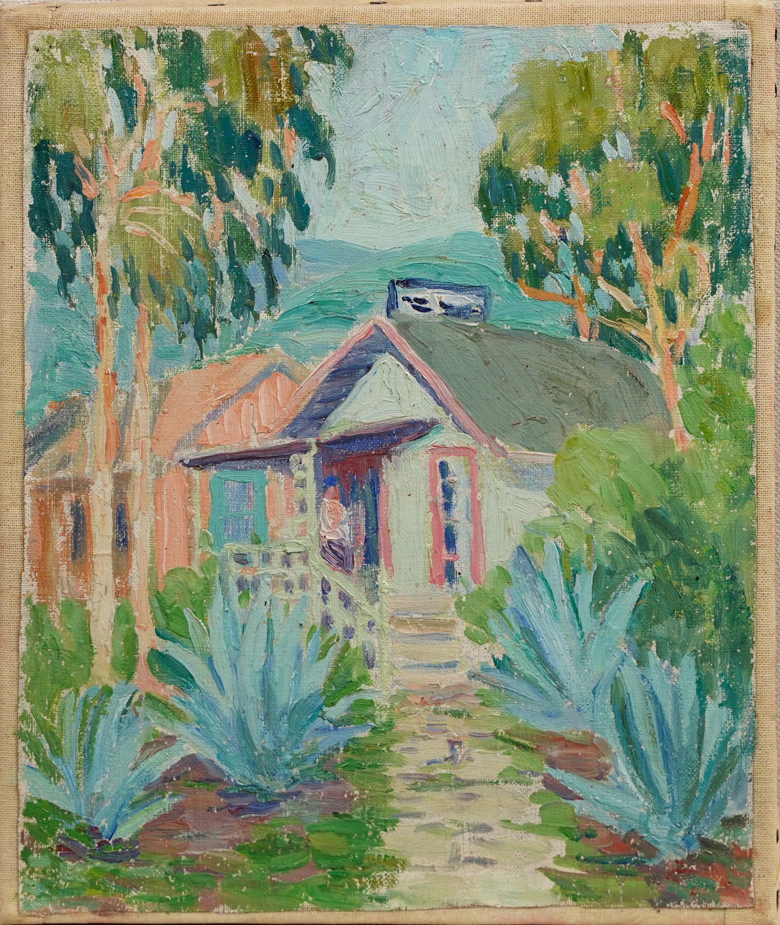 Antique American School Tropical Landscape Hawaii? Original Impressionist Oil Painting (1 of 5)