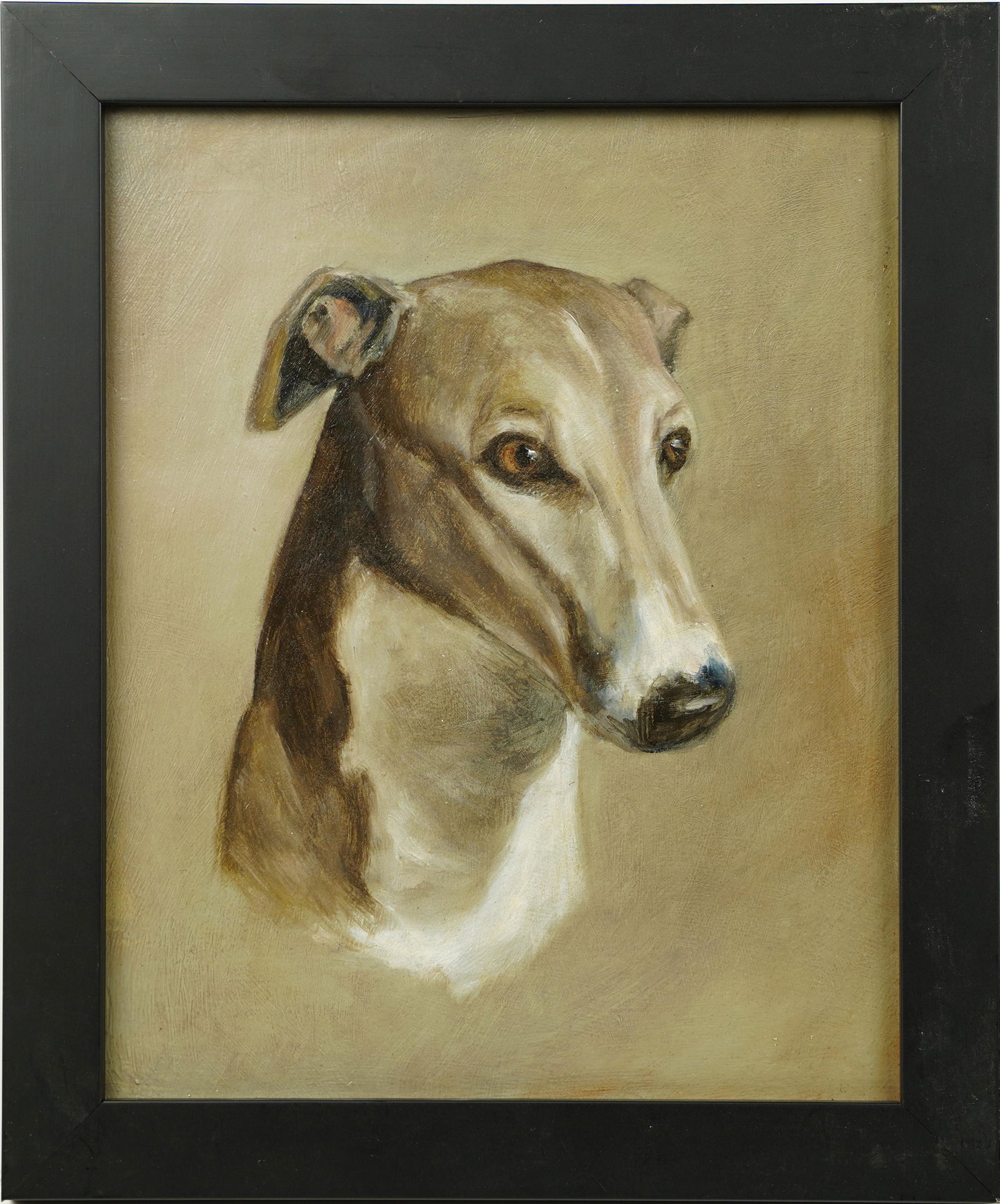 Antique American School Hound Dog Portrait Framed Oil Painting (1 of 4)