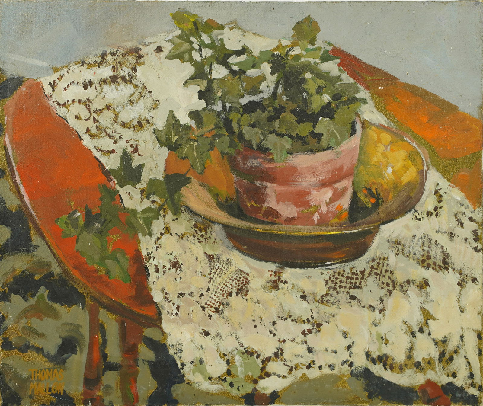 American School Modernist Table Top Flower Still Life Original Lace Exhibited Signed Oil Painting (1 of 6)