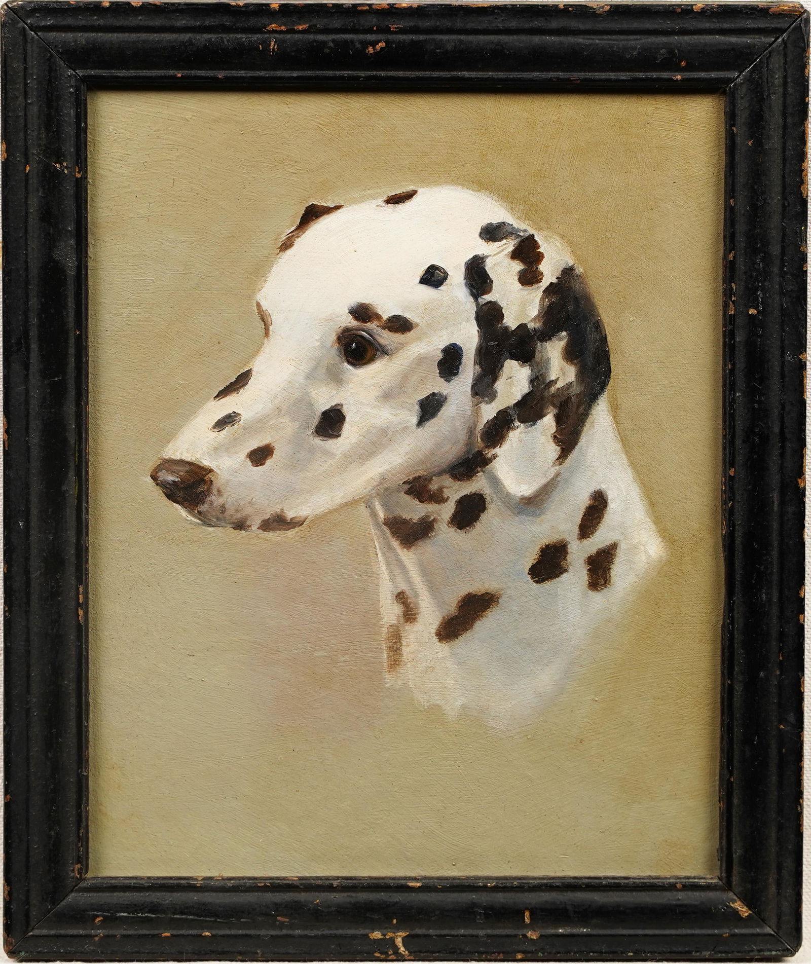 Antique American School Dalmatian Dog Animal Portrait Framed Oil Painting (1 of 4)
