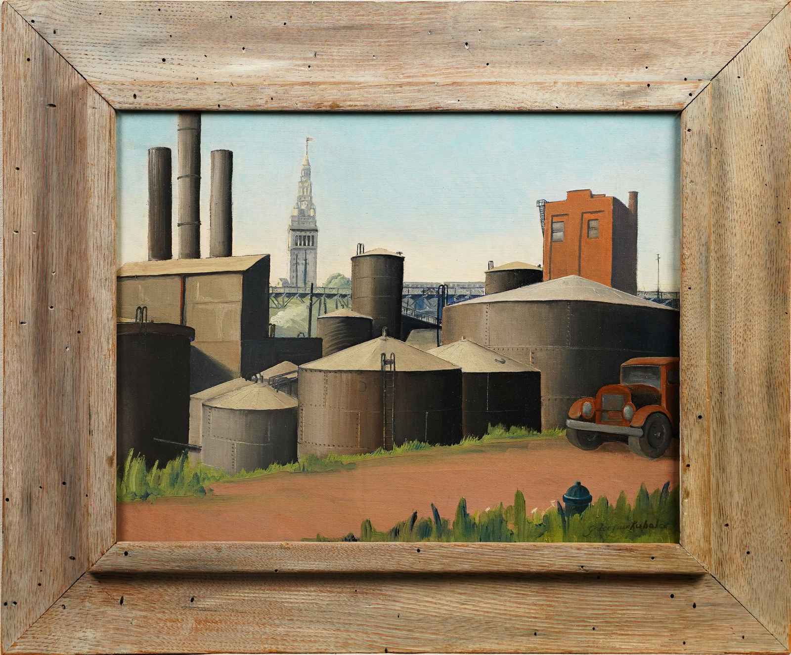 Grace Kubala Signed American Female Modernist Precisonist Cleveland Cityscape Oil Painting (1 of 8)