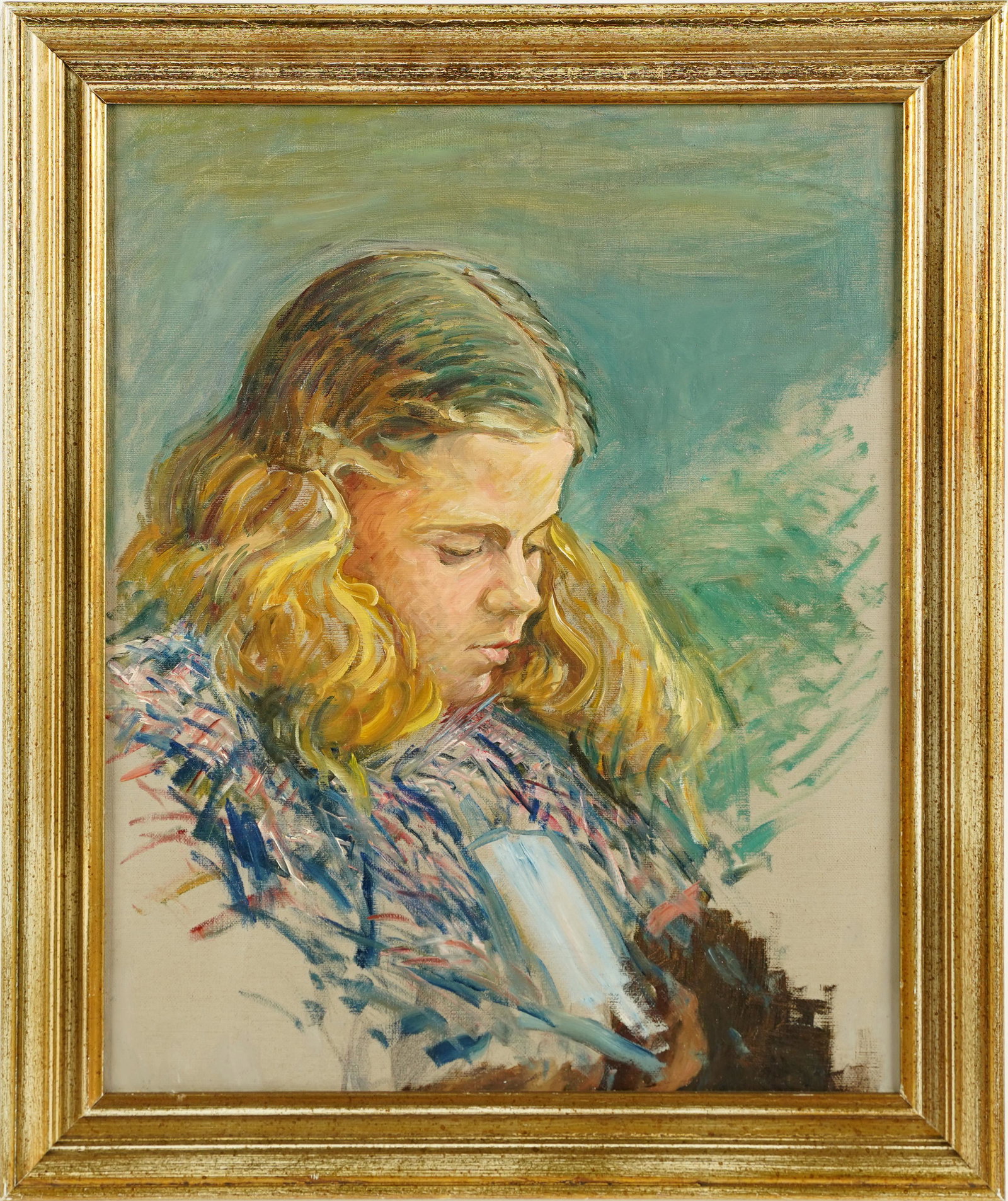 Antique American School Impressionist Young Woman Portrait Oil Painting: Oil on canvas. Framed. Image size, 20H x 16L.