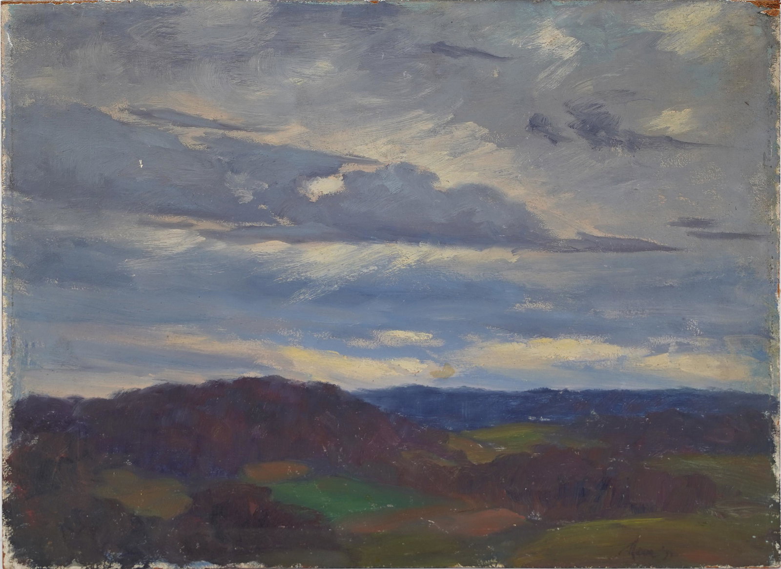 Antique American School Sunset Rolling Hill Panoramic Landscape Oil Painting (1 of 6)