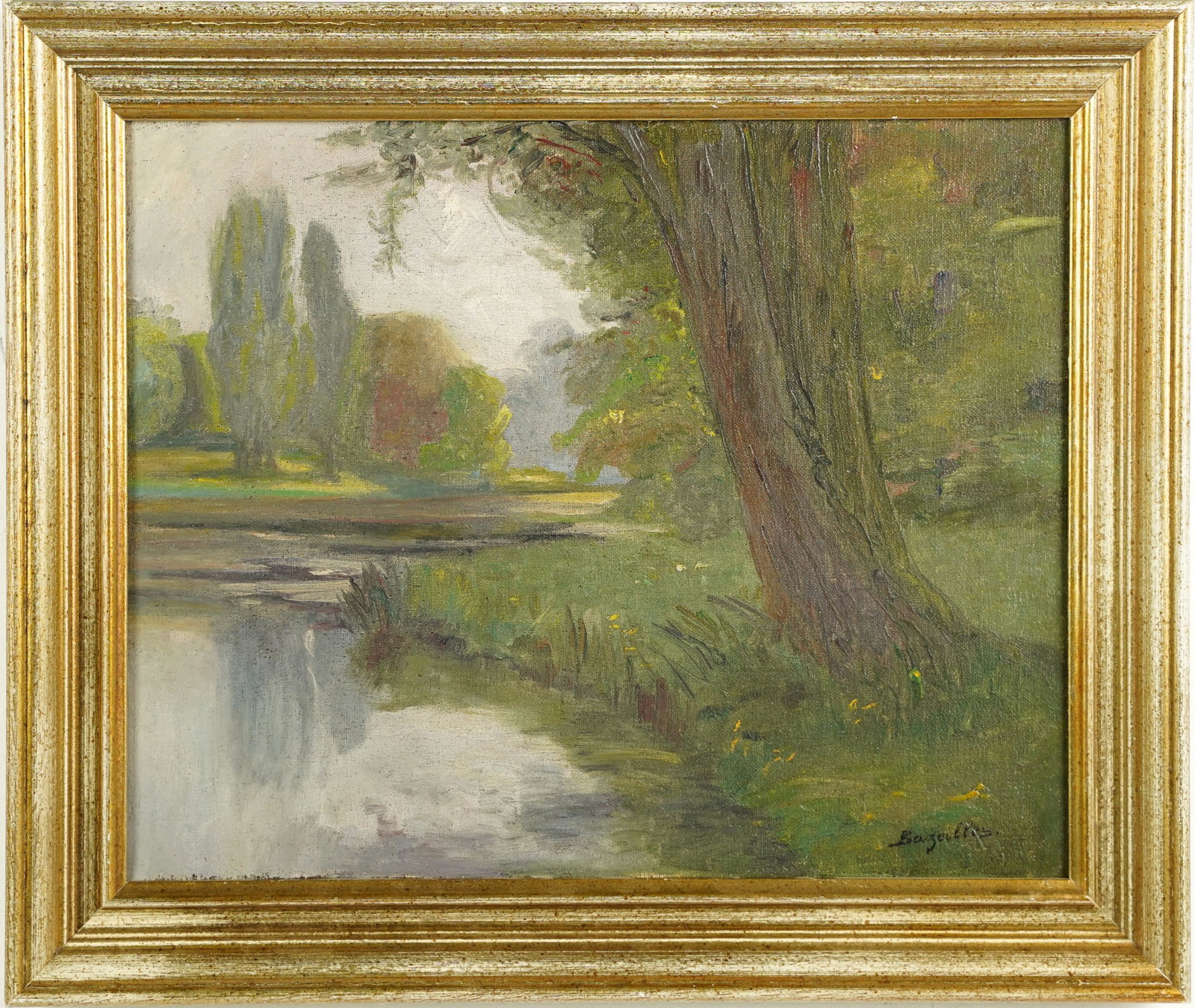 Antique European Impressionist Landscape Framed Oil Painting: Oil on canvas. Framed. Image size, 16L x 13H.