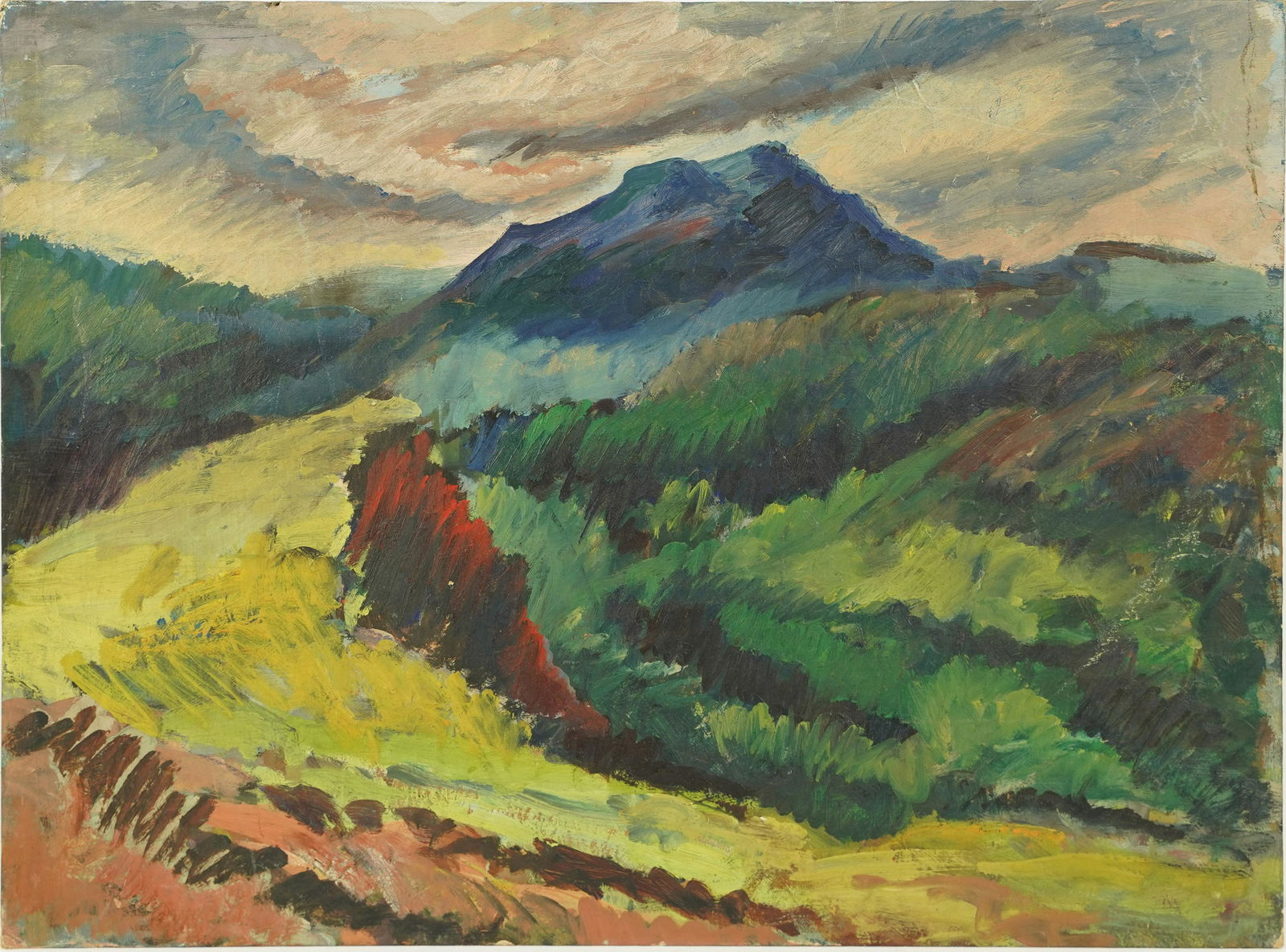 Antique American School Western Modernist Abstract Landscape Oil Painting (1 of 4)