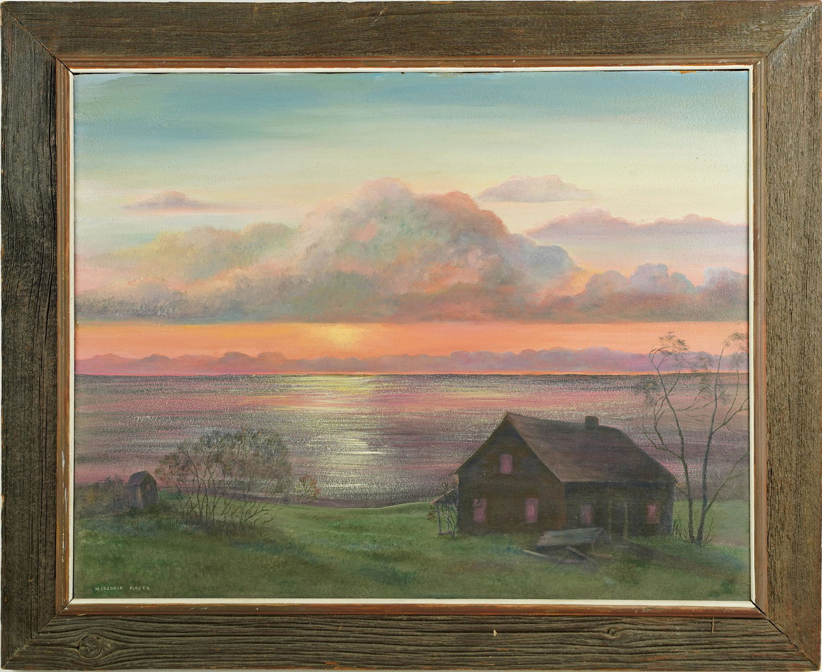 Lake Ontario Sunset Seascape Signed Marjorie Moyer Framed Oil Painting (1 of 7)