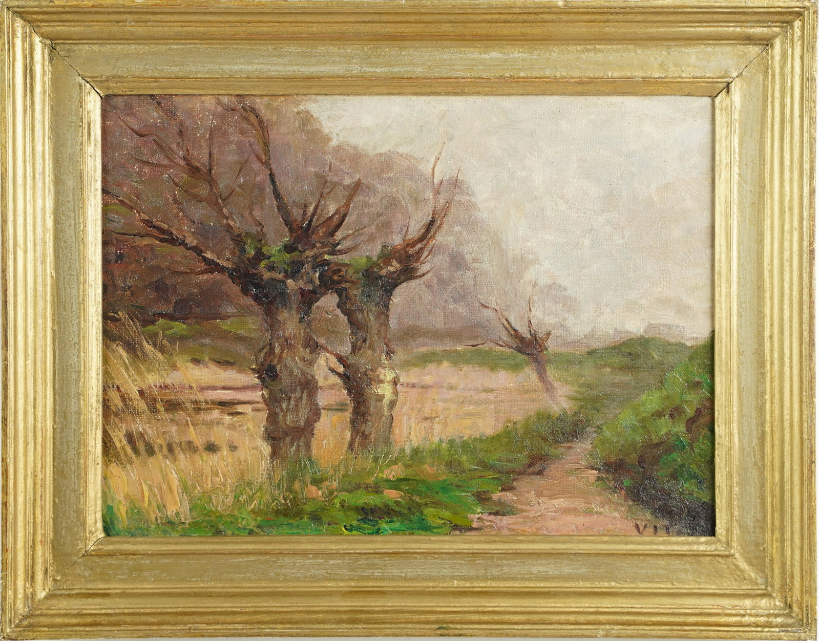 Antique French Impressionist Framed Landscape Oil Painting: Oil on canvas. Framed. Image size, 13L x 9.5H.