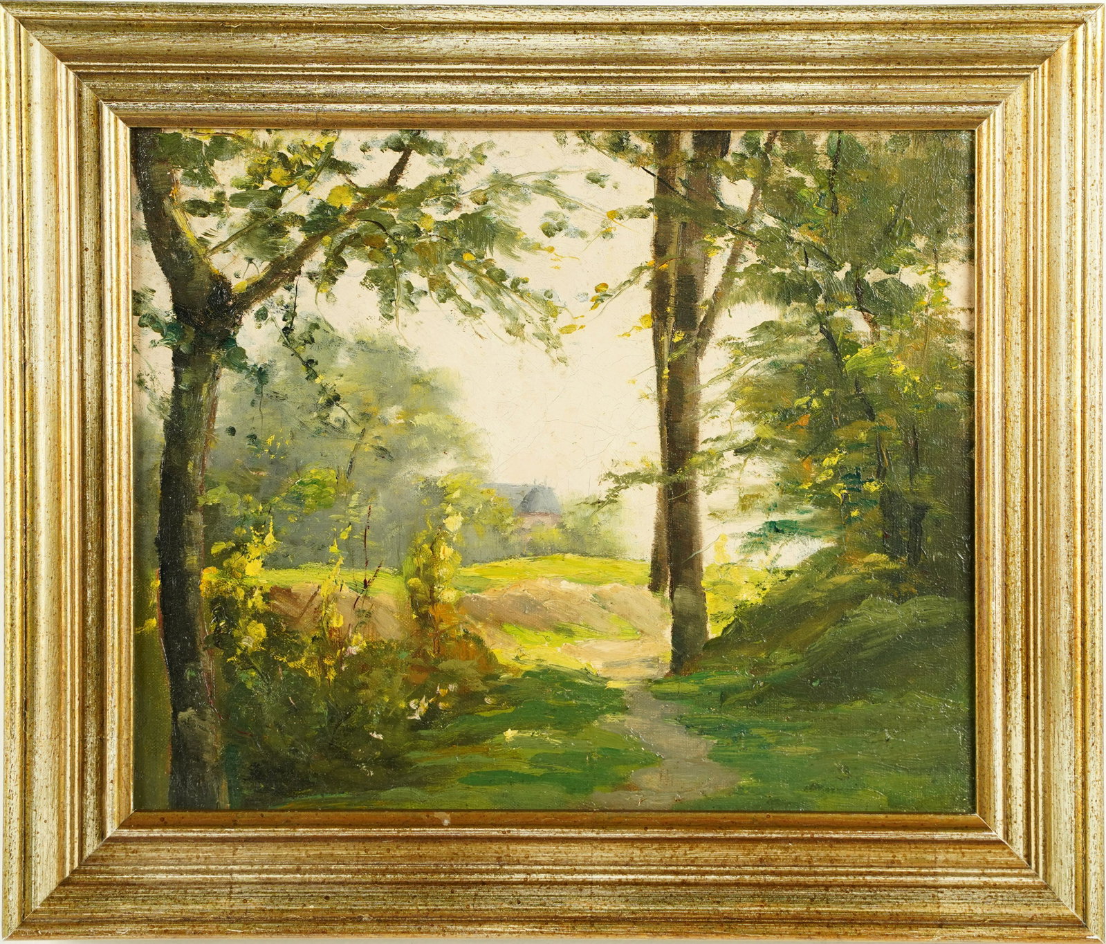 Antique American Impressionist Luminous Landscape Original Framed Oil Painting: Oil on canvas. Image size, 13.75L x 11.25H.