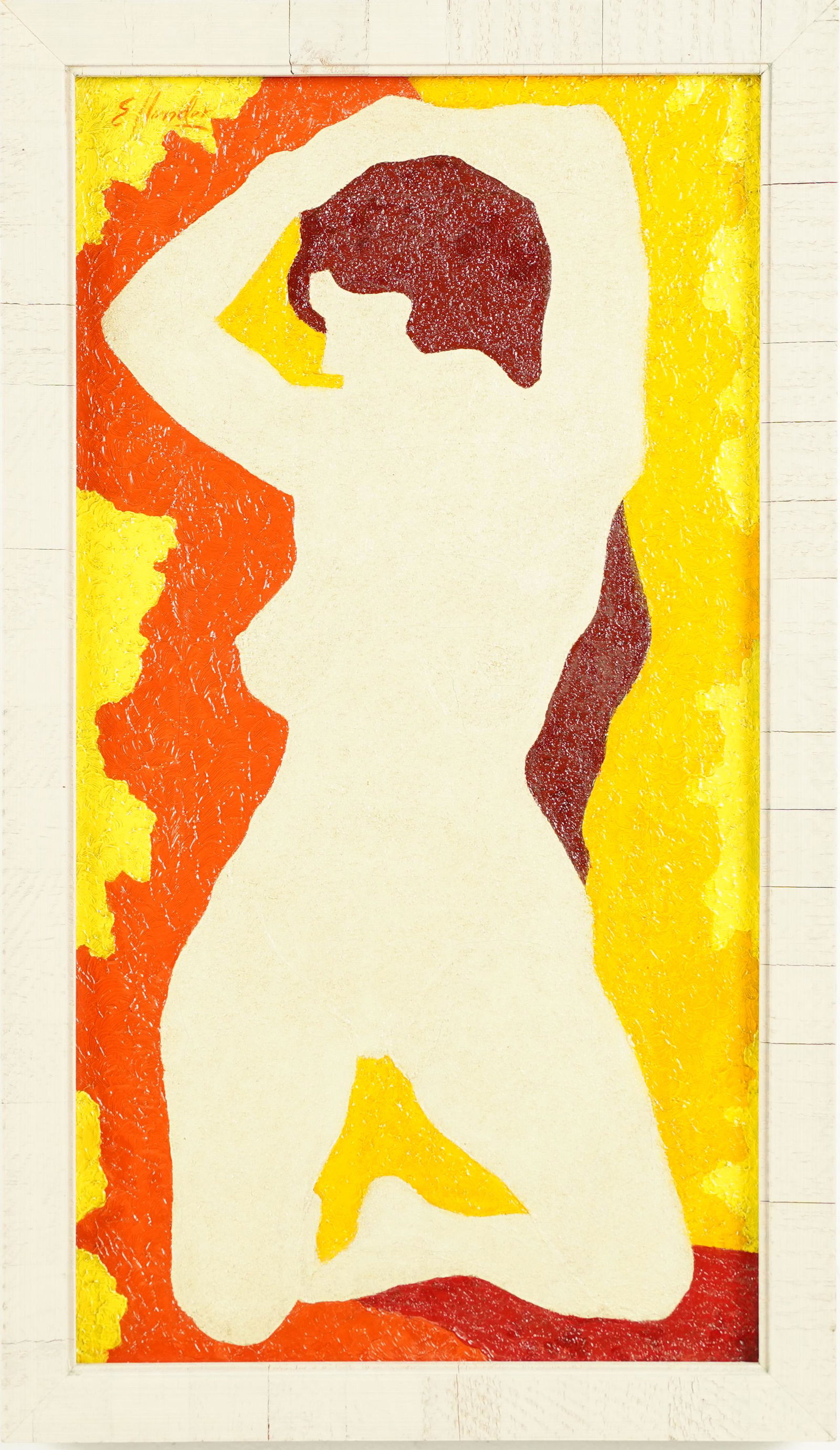 Raphael Ellender Signed Vintage Nude Pop Art Original Portrait Oil Painting: Oil on canvas. Framed. Image size, 9L x 17H.