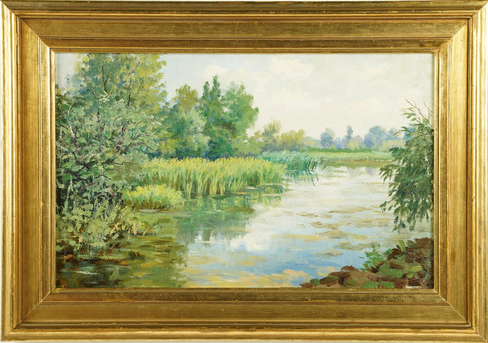 Finely Painted Delicate European Impressionist Landscape Framed Oil Painting (1 of 5)