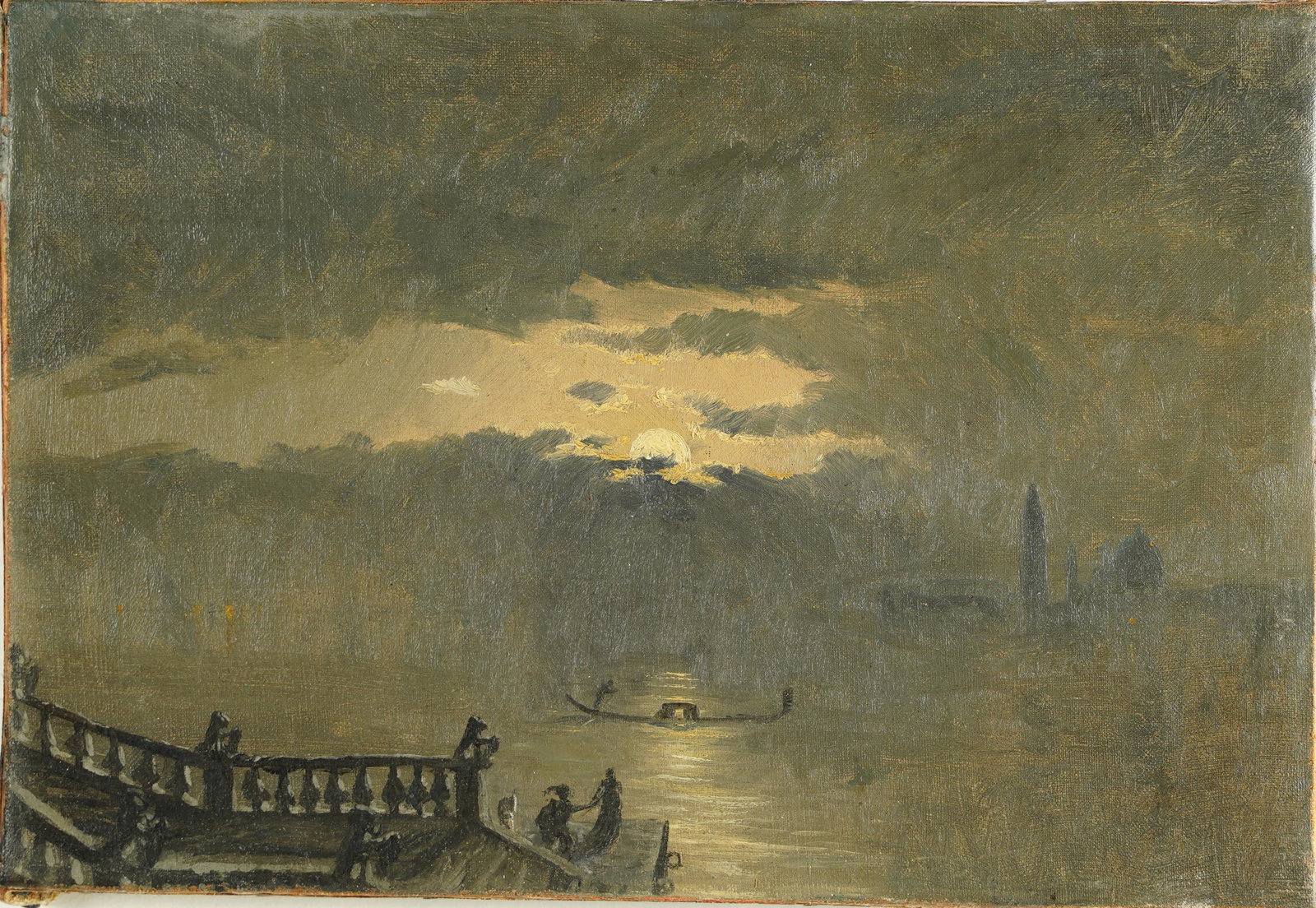 Antique Italian Impressionist Venice Italy 19th Century Oil Painting: Image size, 13.25L x 9H.
