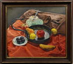 Finely Painted WPA American Modernist Fruit Still Life Framed Oil Painting