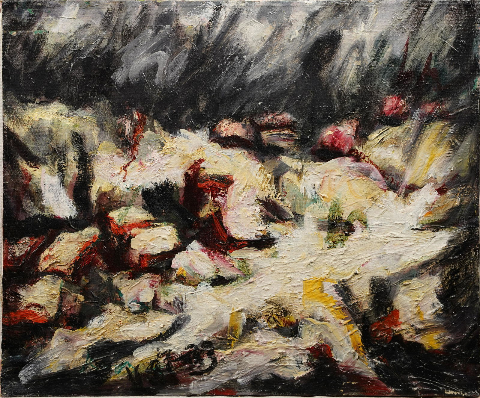 Vintage Mid Century Modern Abstract Nocturnal Landscape Oil Painting (1 of 4)