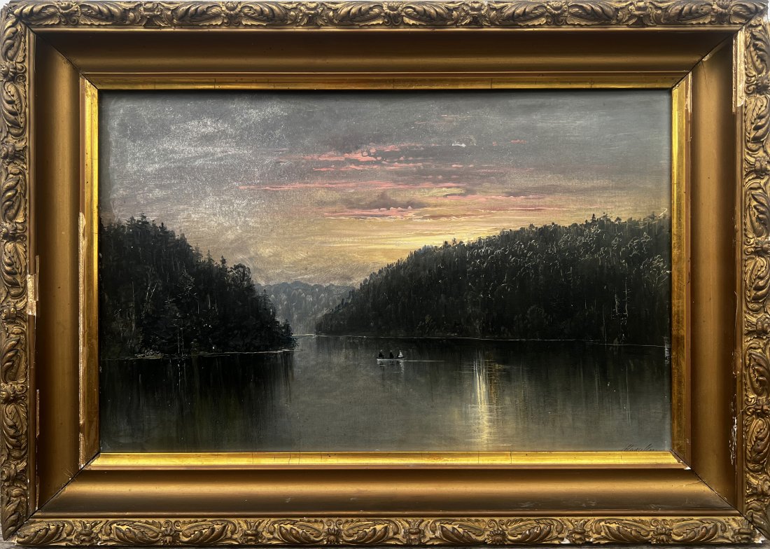James Hamilton Signed American Sunset Hudson River School Oil Painting Landscape Harvey's Lake (1 of 9)