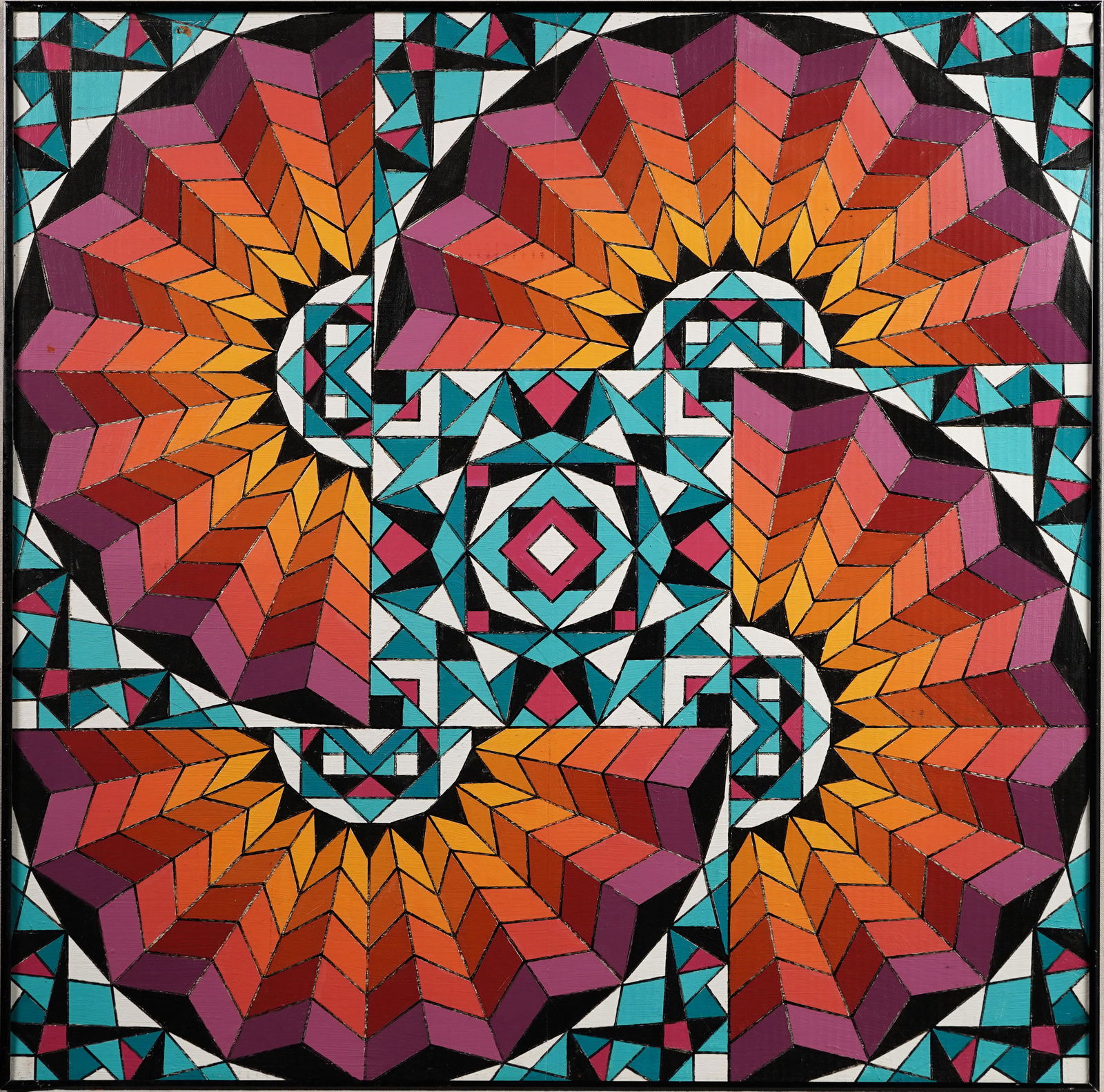 Vintage American School Op Art Framed Abstract Large Original Painting (1 of 6)