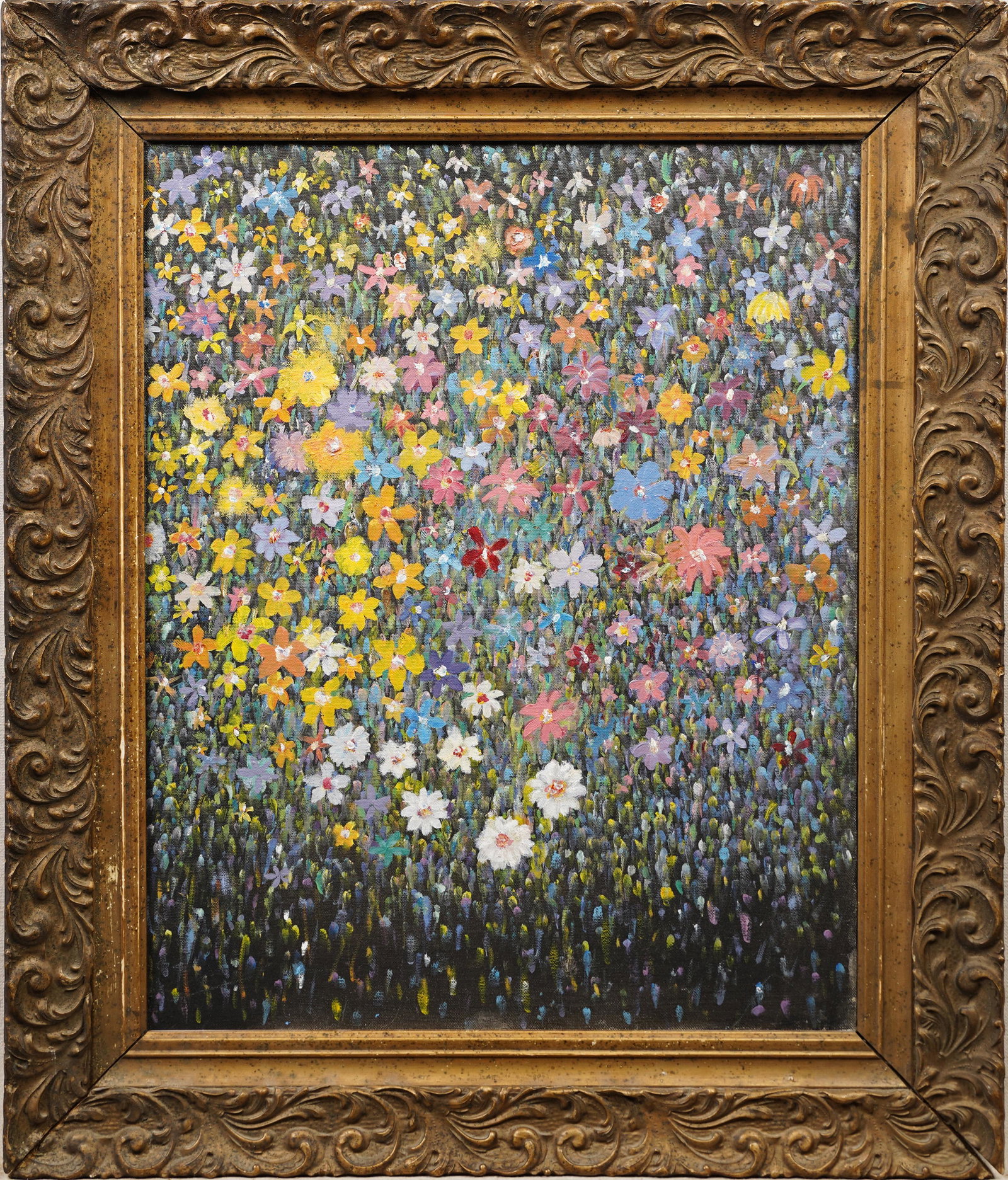 Finely Painted American School Modernist Field of Flowers Abstract Framed Vintage Oil Painting (1 of 6)