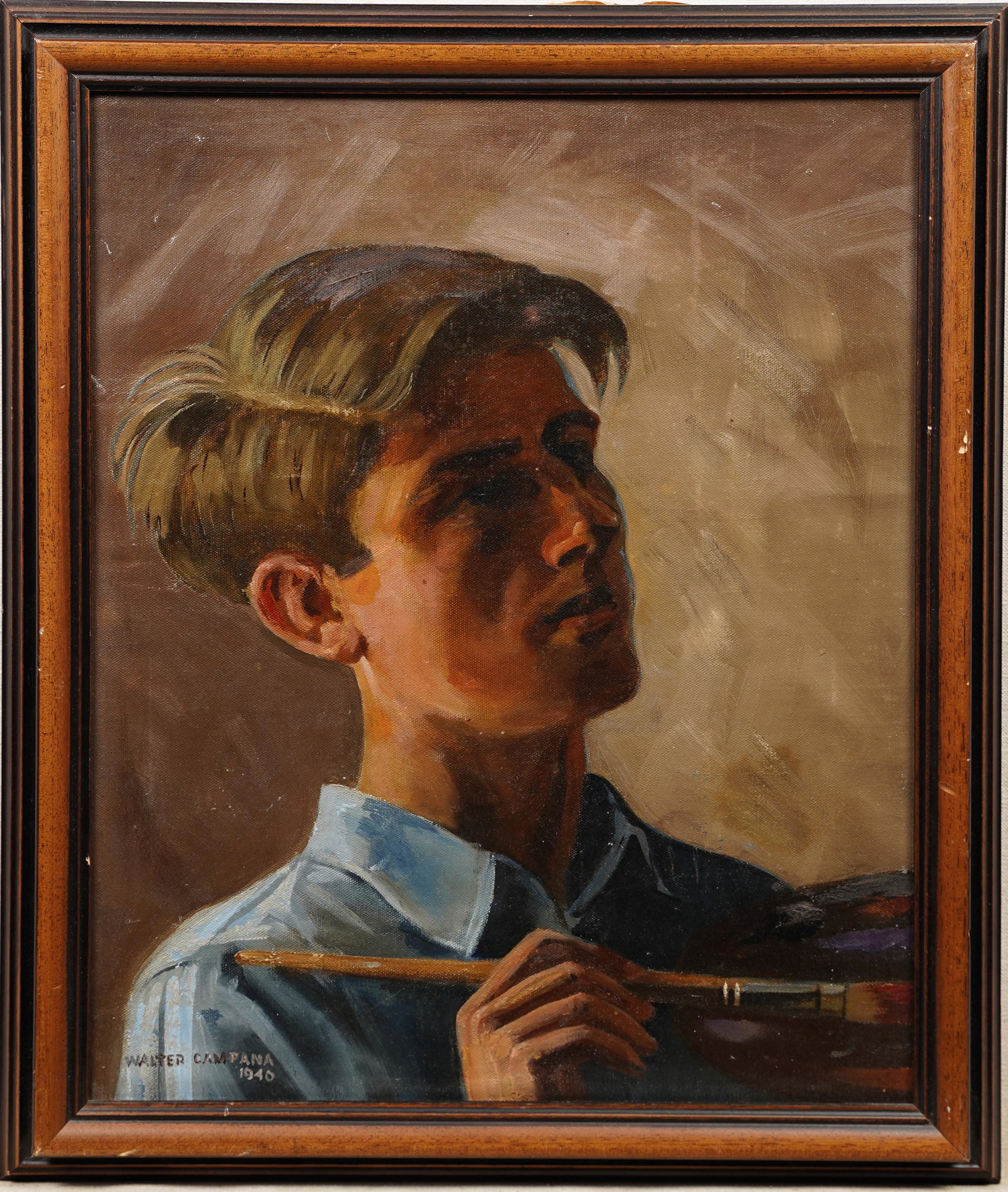 Signed 1940 American School Modernist Male Artist Self Portrait Framed Oil Painting (1 of 6)