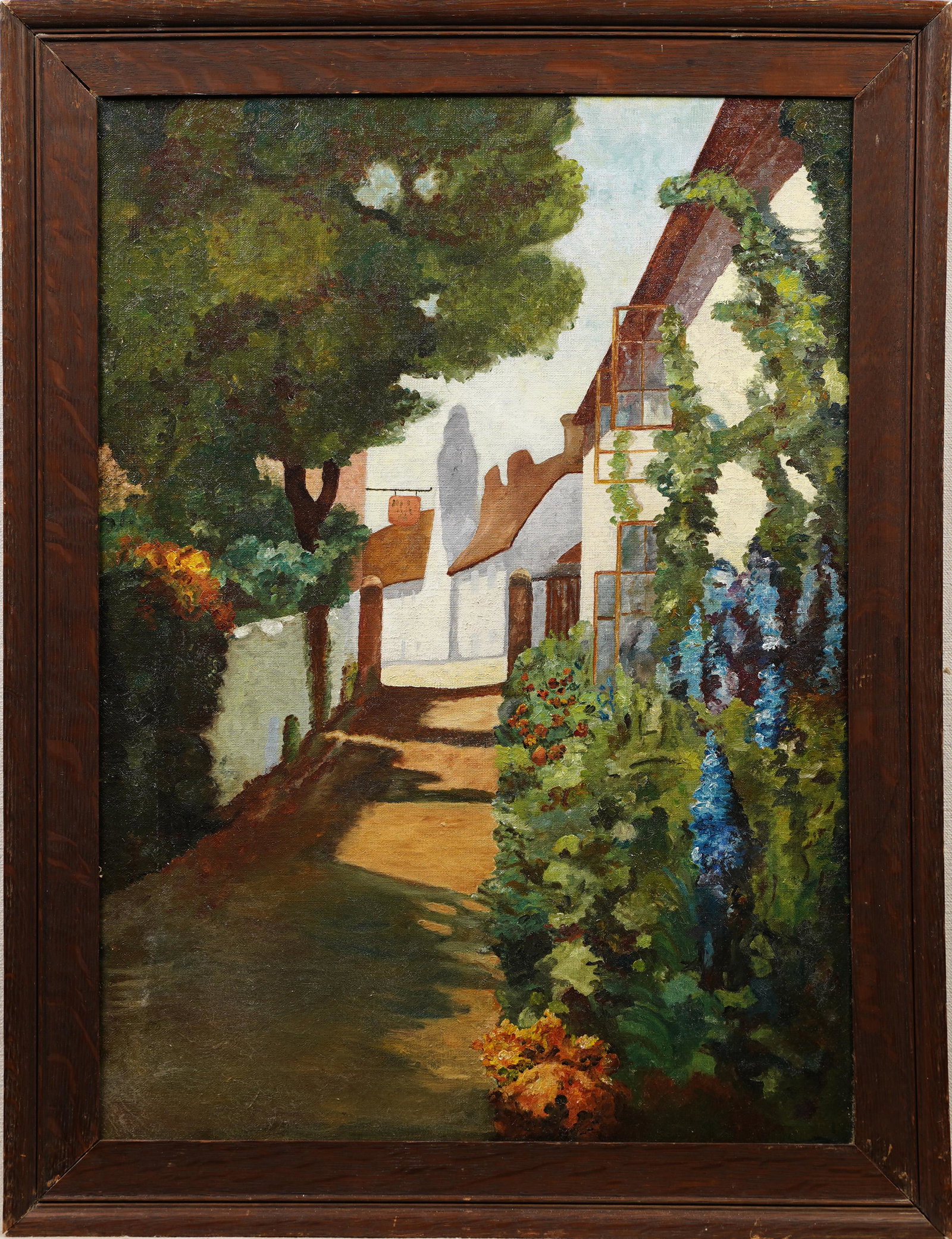 Antique American School Flower Garden Landscape Framed Oil Painting (1 of 5)