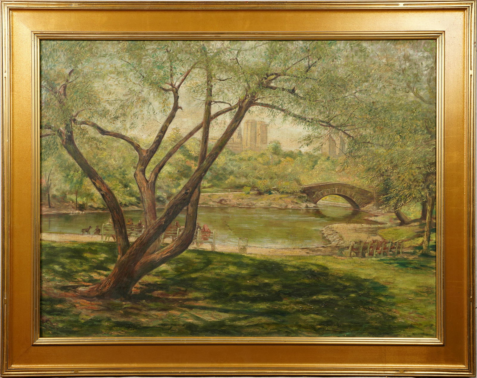 Signed Large Antique Impressionist Central Park New York Landscape Original WPA Oil Painting (1 of 6)