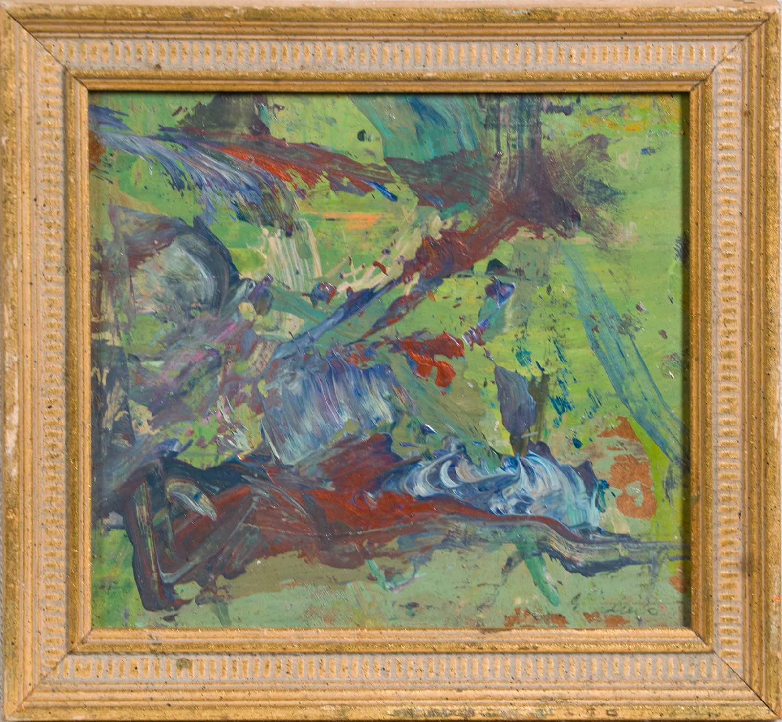 Signed Abstract Expressionist Framed Original Mid Century Oil Painting: Vintage signed oil on board. Image size, 5.5 x 5.