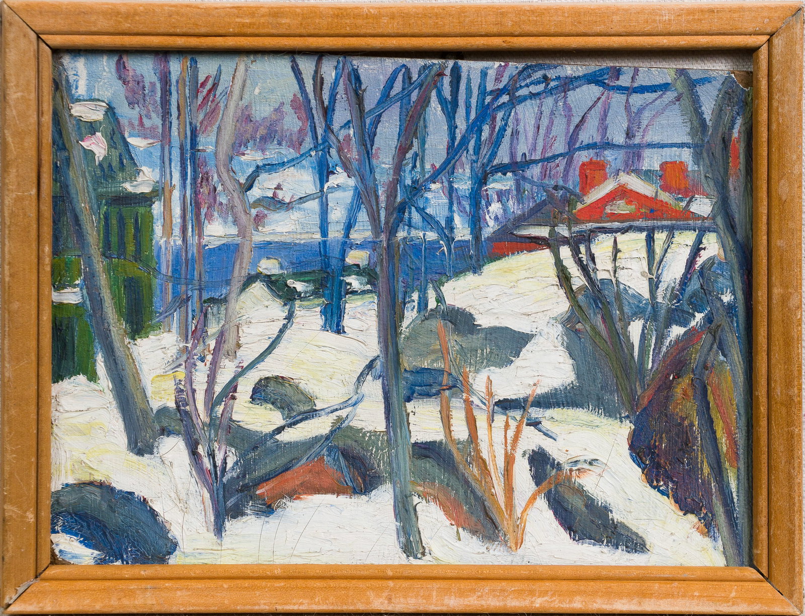 Antique American Impressionist Pennsylvania Winter River Landscape Framed Oil Painting (1 of 6)