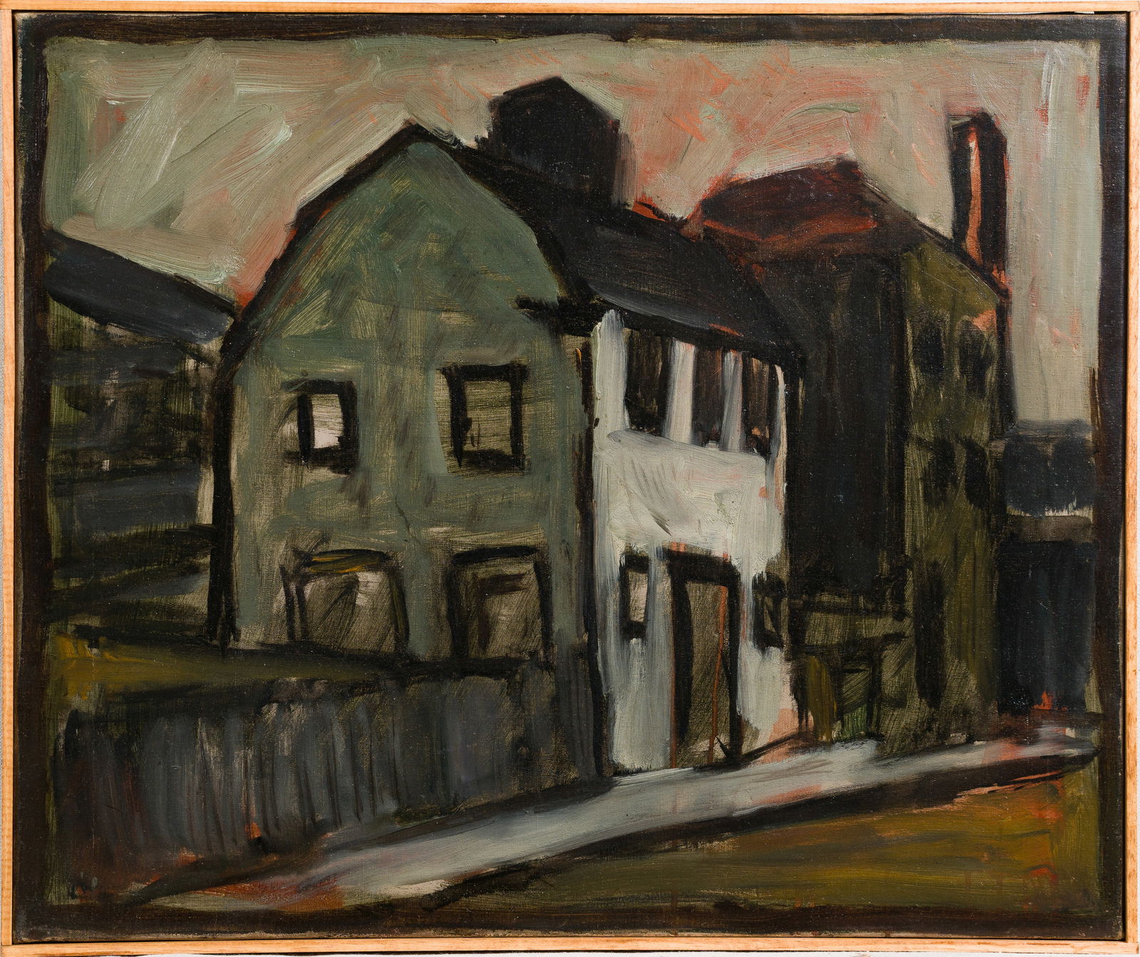 Antique Post Impressionist Sunset Industrial Cityscape Framed Oil Painting (1 of 5)